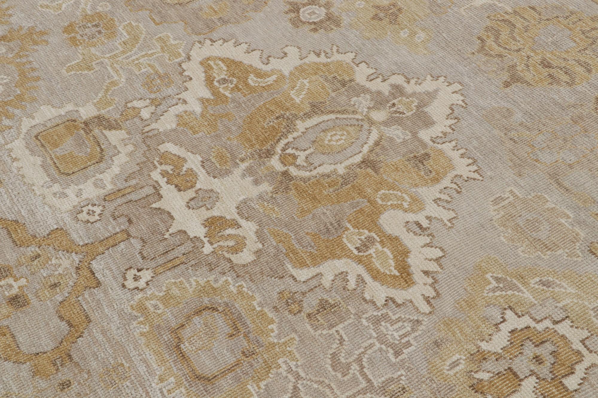 Contemporary Rug & Kilim’s Oushak Style Rug in Beige-Brown & Gold Floral Pattern For Sale