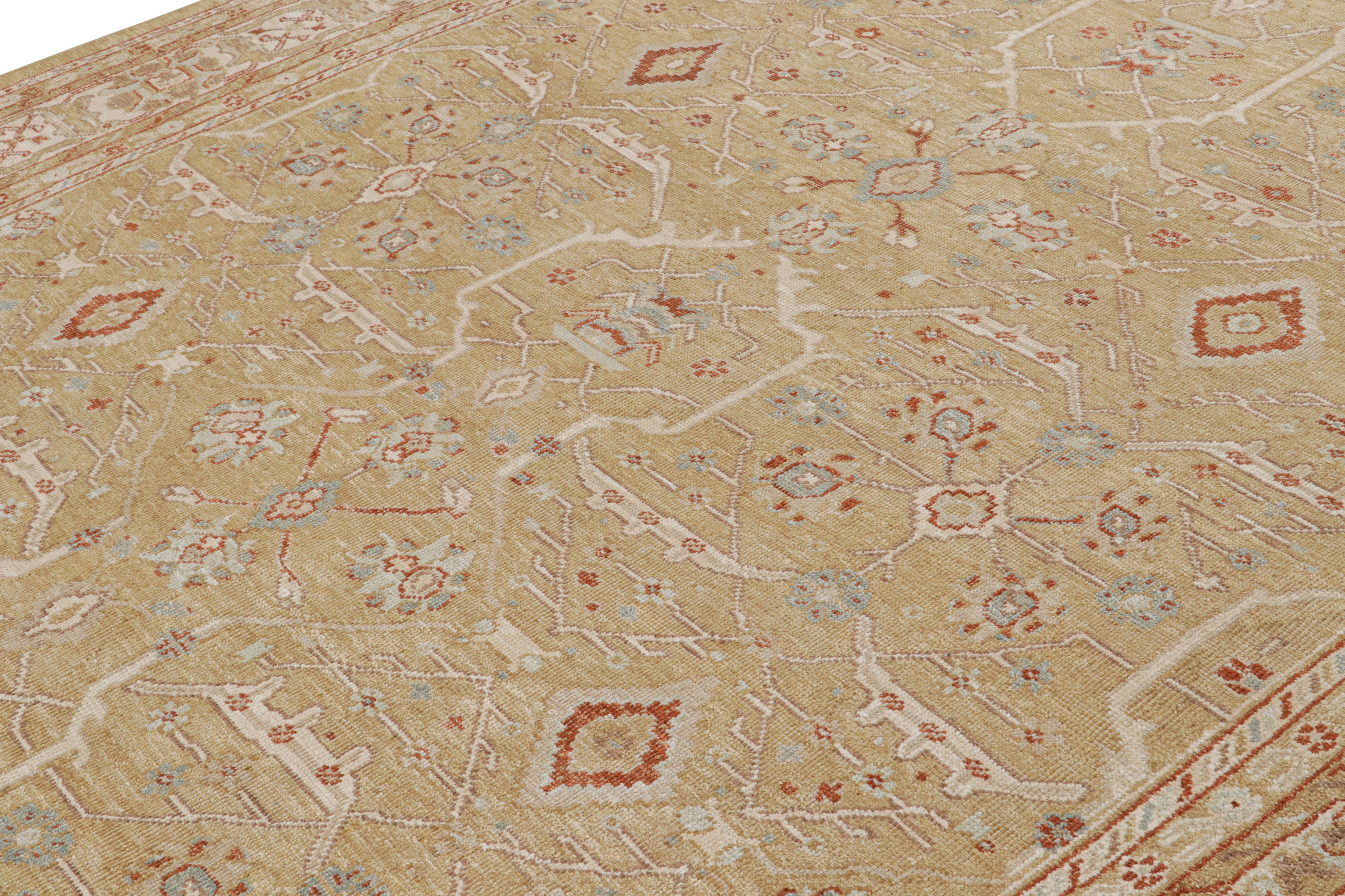 Hand-Knotted Rug & Kilim’s Oushak Style Rug in Beige-Brown, Gold Floral Patterns For Sale