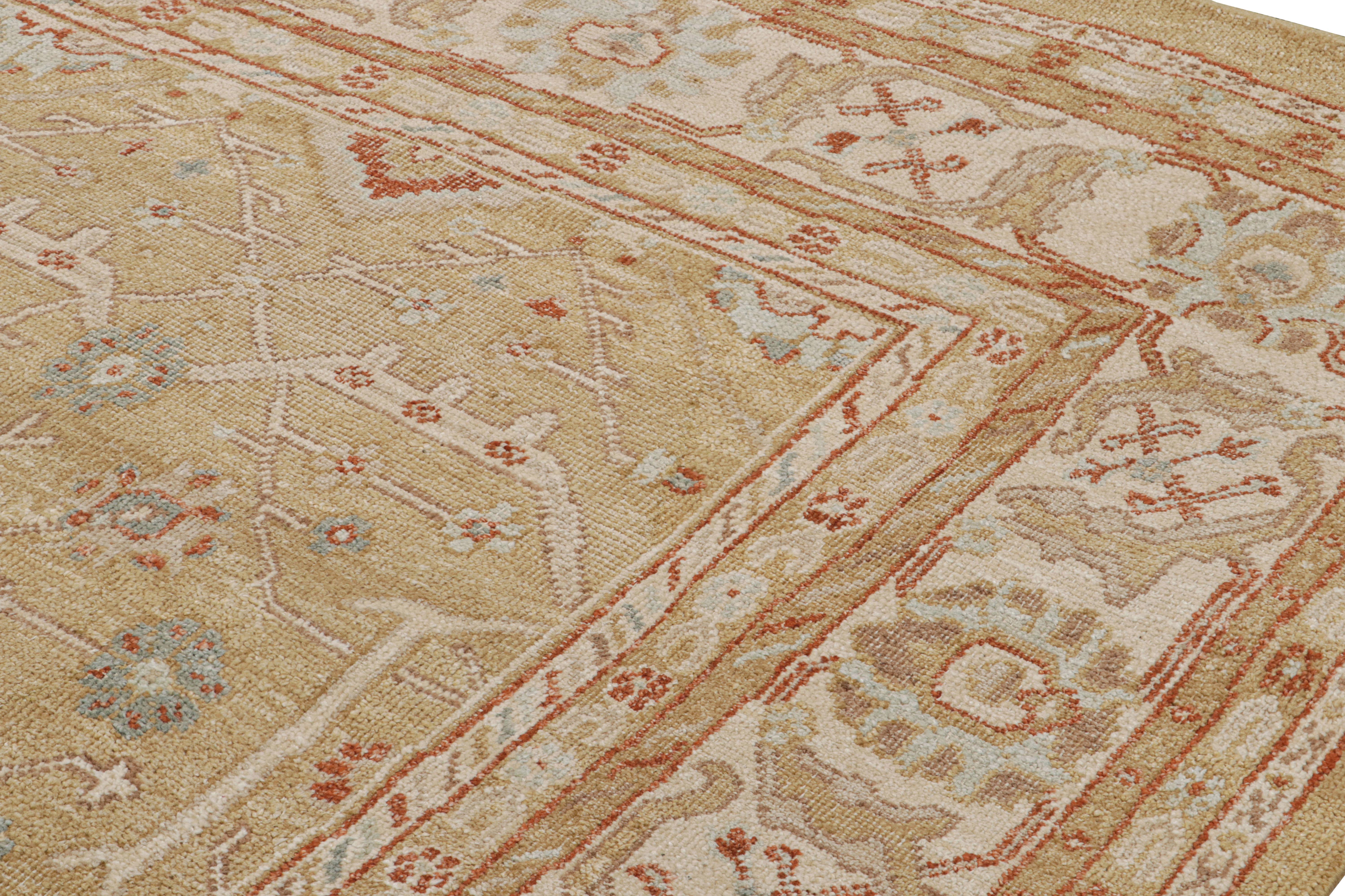 Rug & Kilim’s Oushak Style Rug in Beige-Brown, Gold Floral Patterns In New Condition For Sale In Long Island City, NY