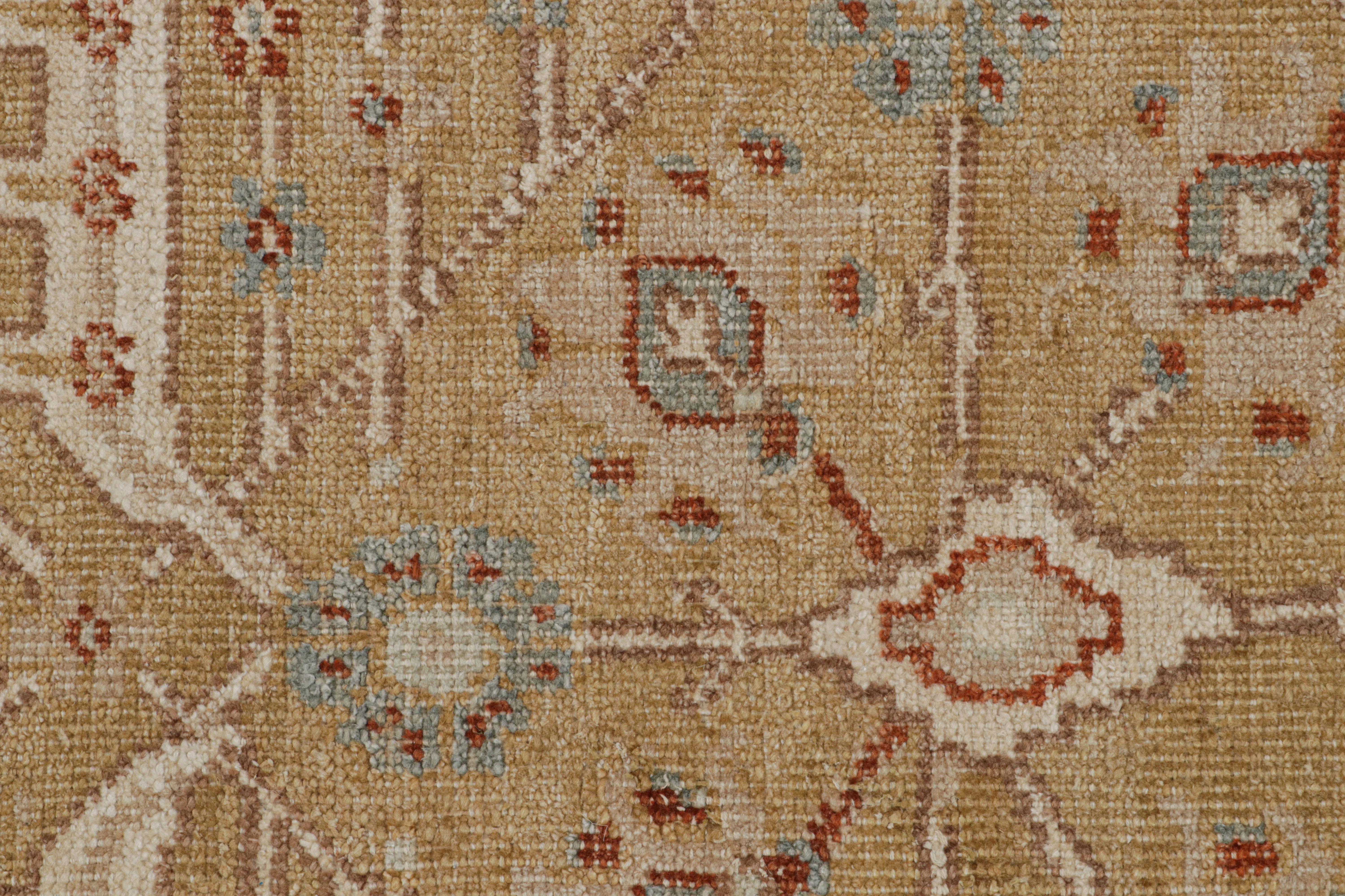 Contemporary Rug & Kilim’s Oushak Style Rug in Beige-Brown, Gold Floral Patterns For Sale