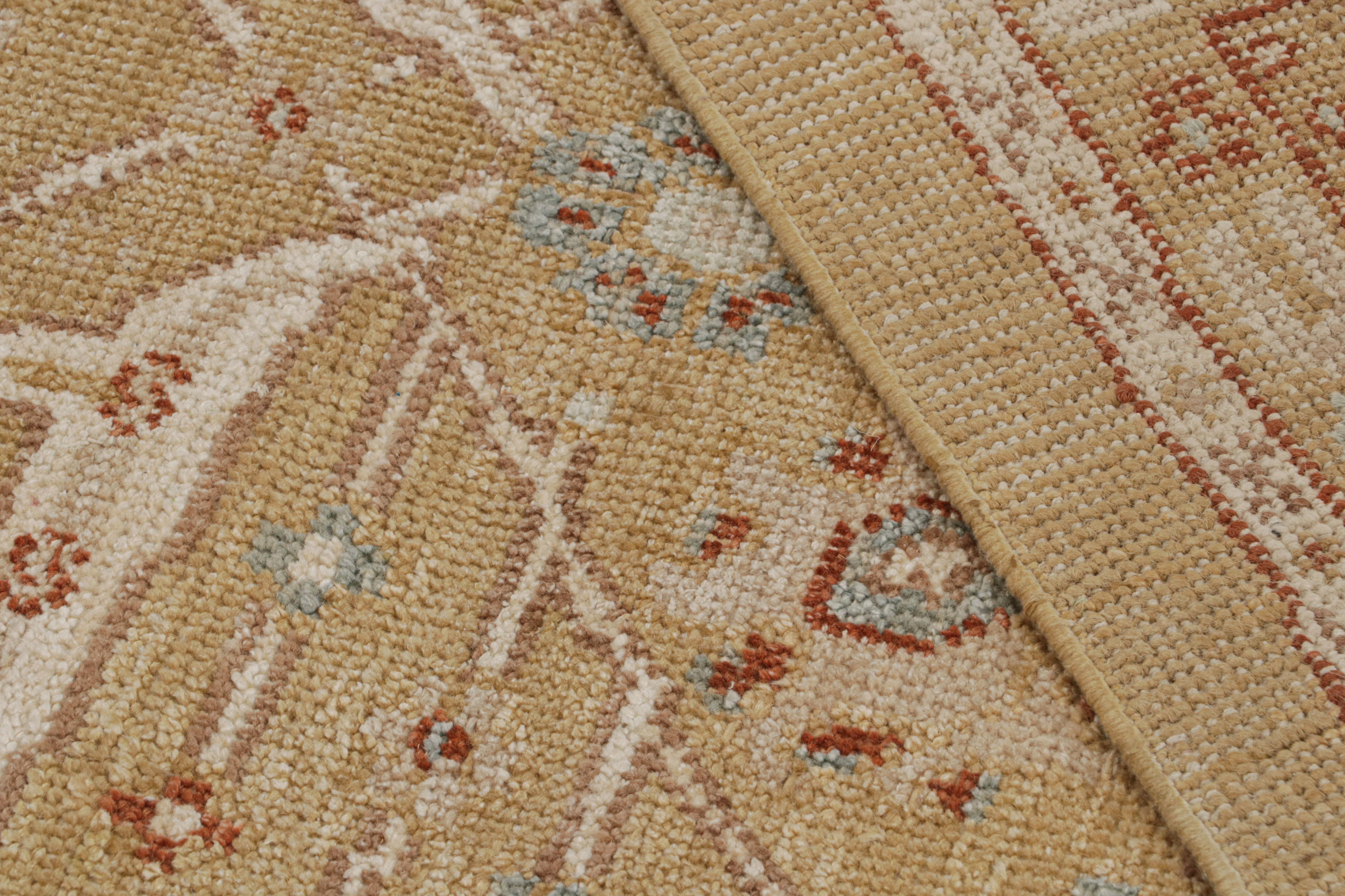 Wool Rug & Kilim’s Oushak Style Rug in Beige-Brown, Gold Floral Patterns For Sale