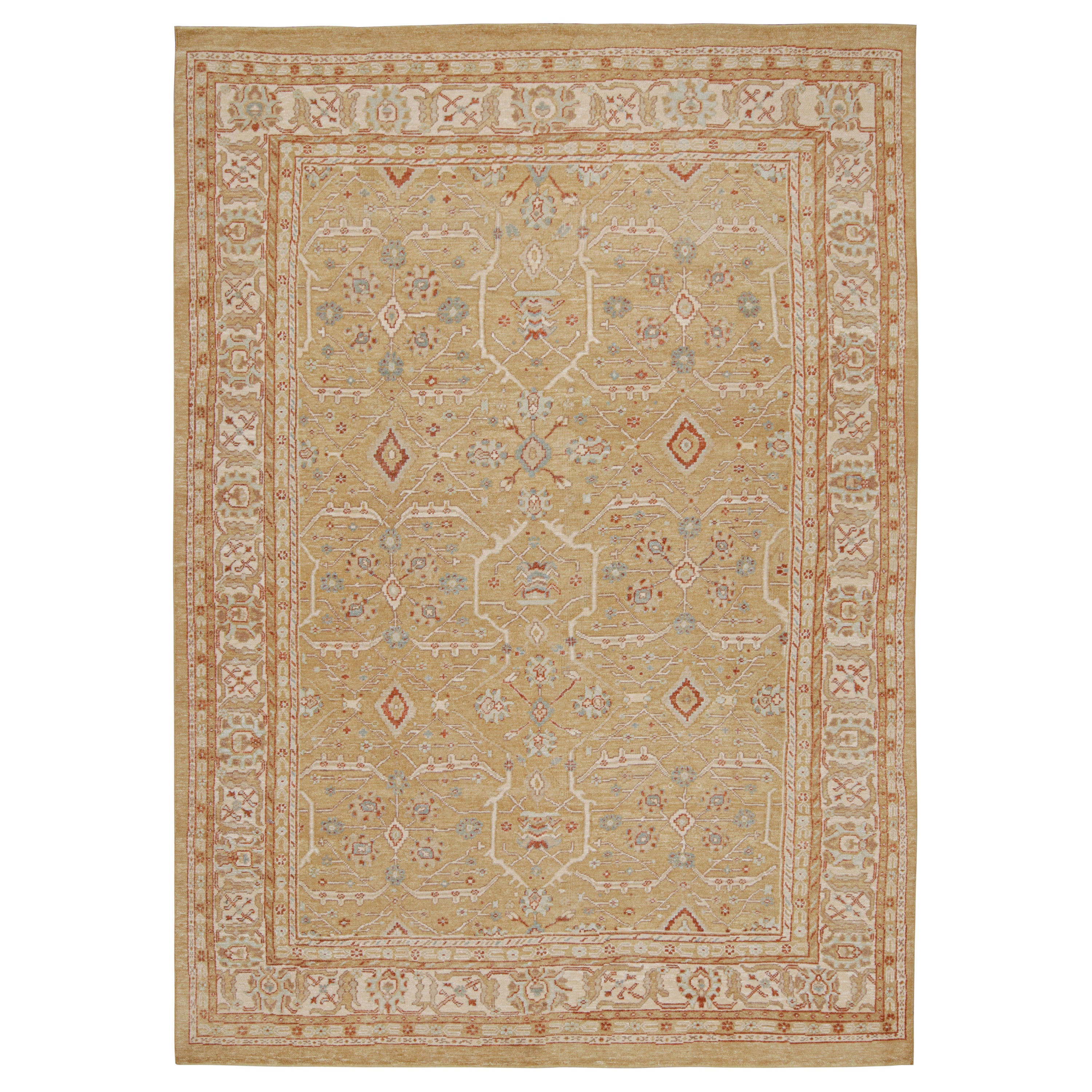 Rug & Kilim's Oushak Style Rug in Beige-Brown, Gold Floral Patterns