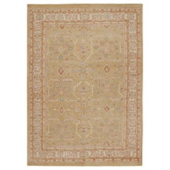 Rug & Kilim's Oushak Style Rug in Beige-Brown, Gold Floral Patterns