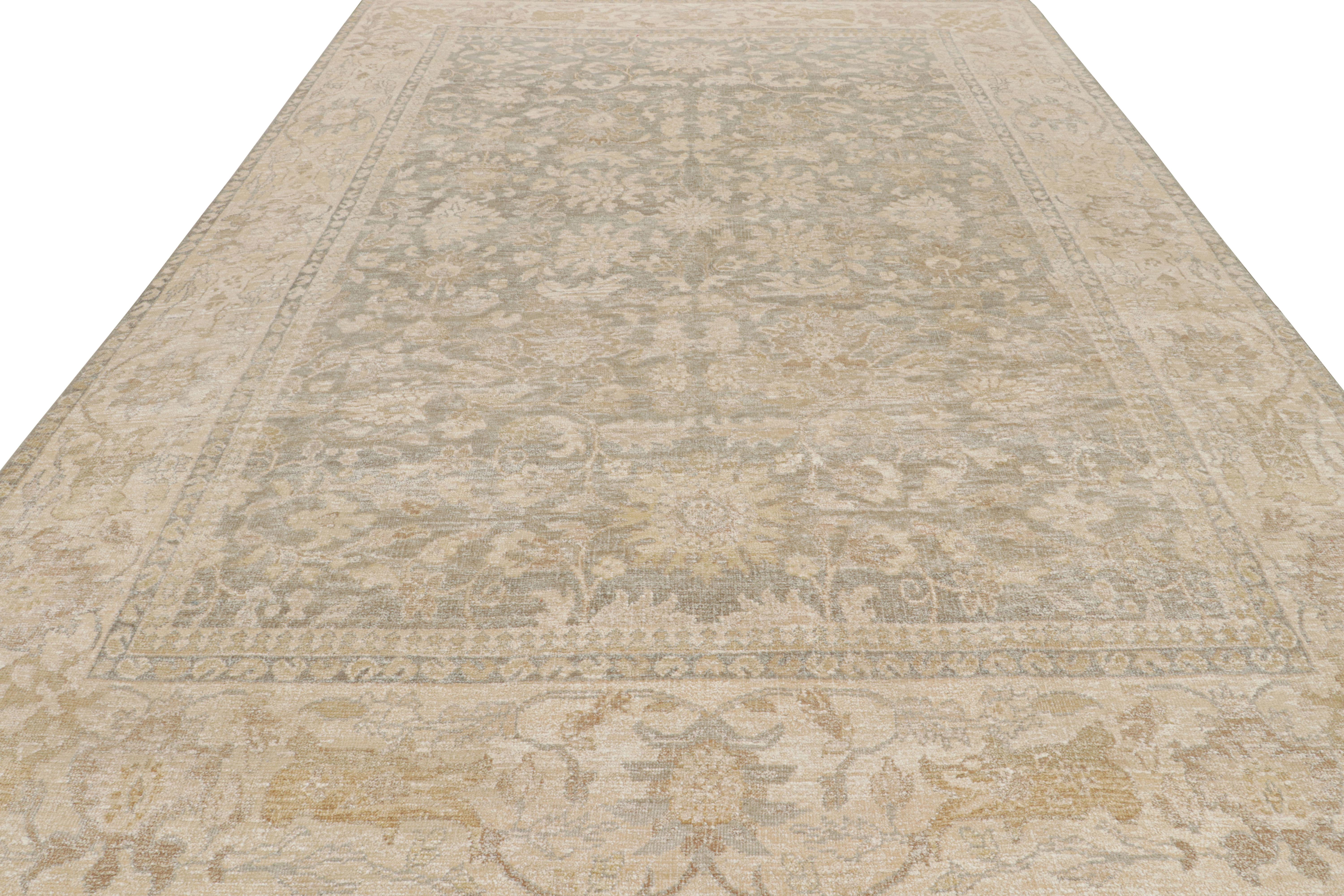 Indian Rug & Kilim’s Oushak Style Rug in Beige-Brown, Gray Floral Patterns For Sale