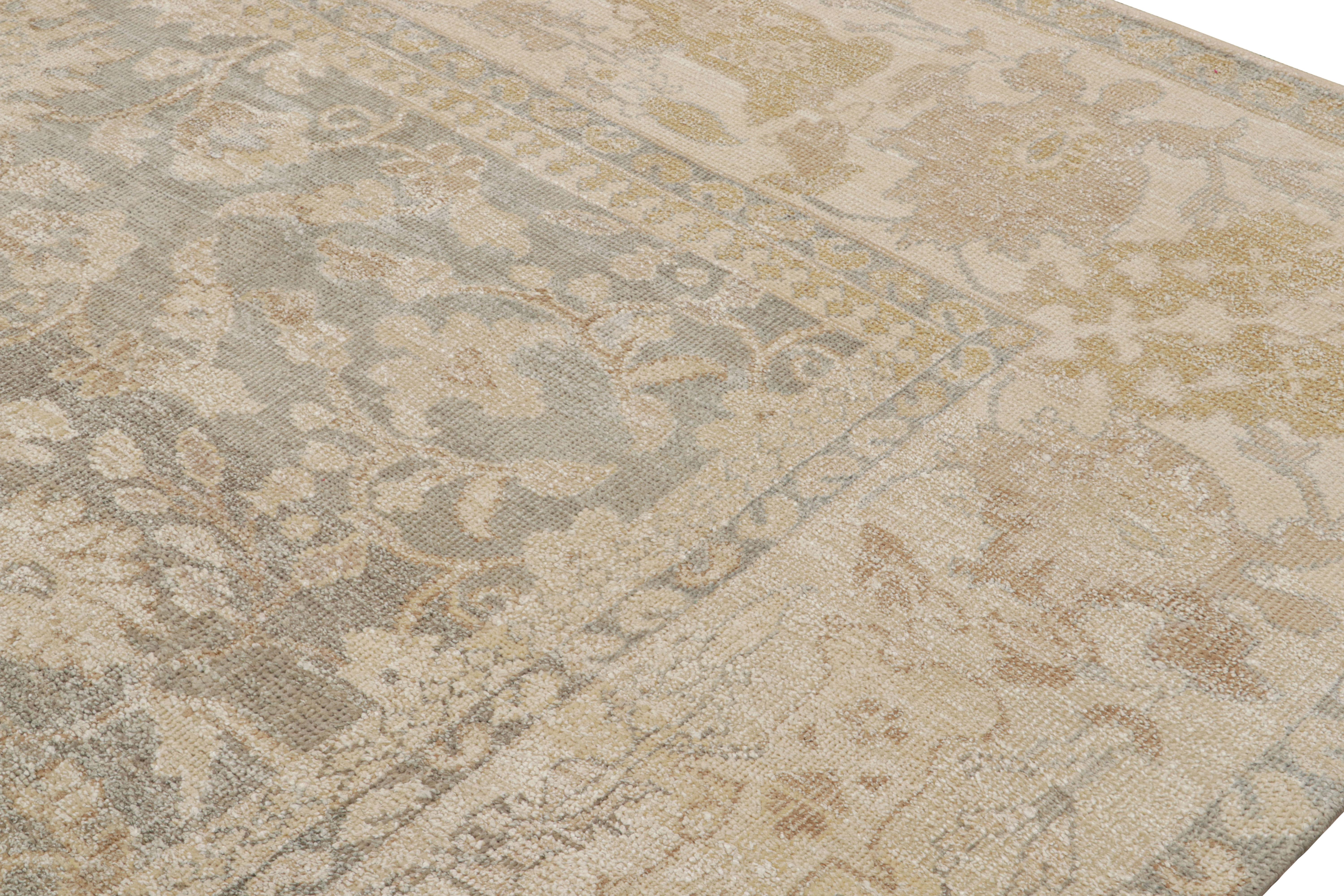 Rug & Kilim’s Oushak Style Rug in Beige-Brown, Gray Floral Patterns In New Condition For Sale In Long Island City, NY