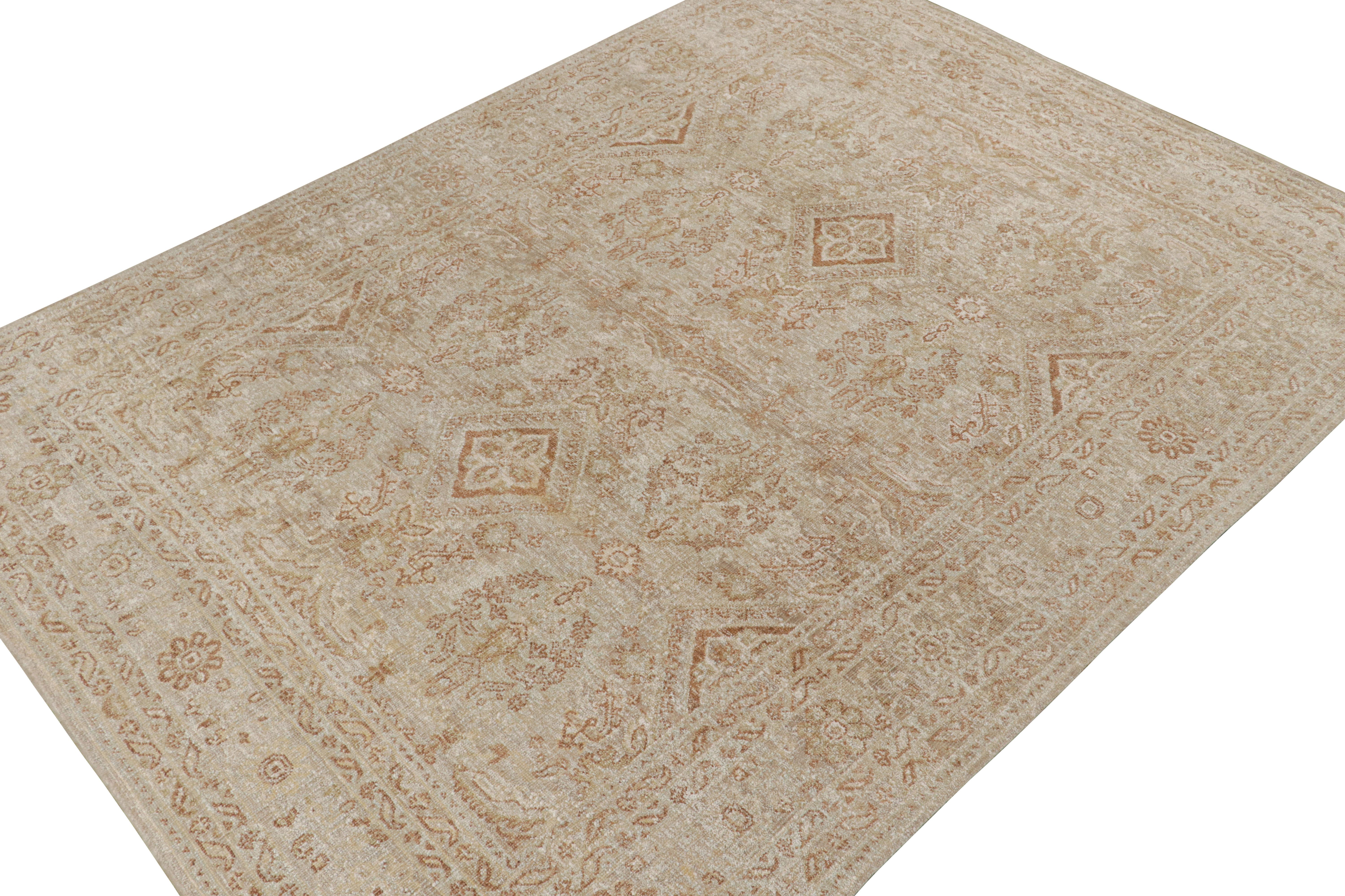 Hand-Knotted Rug & Kilim’s Oushak Style Rug in Beige-Brown & White Geometric Patterns For Sale