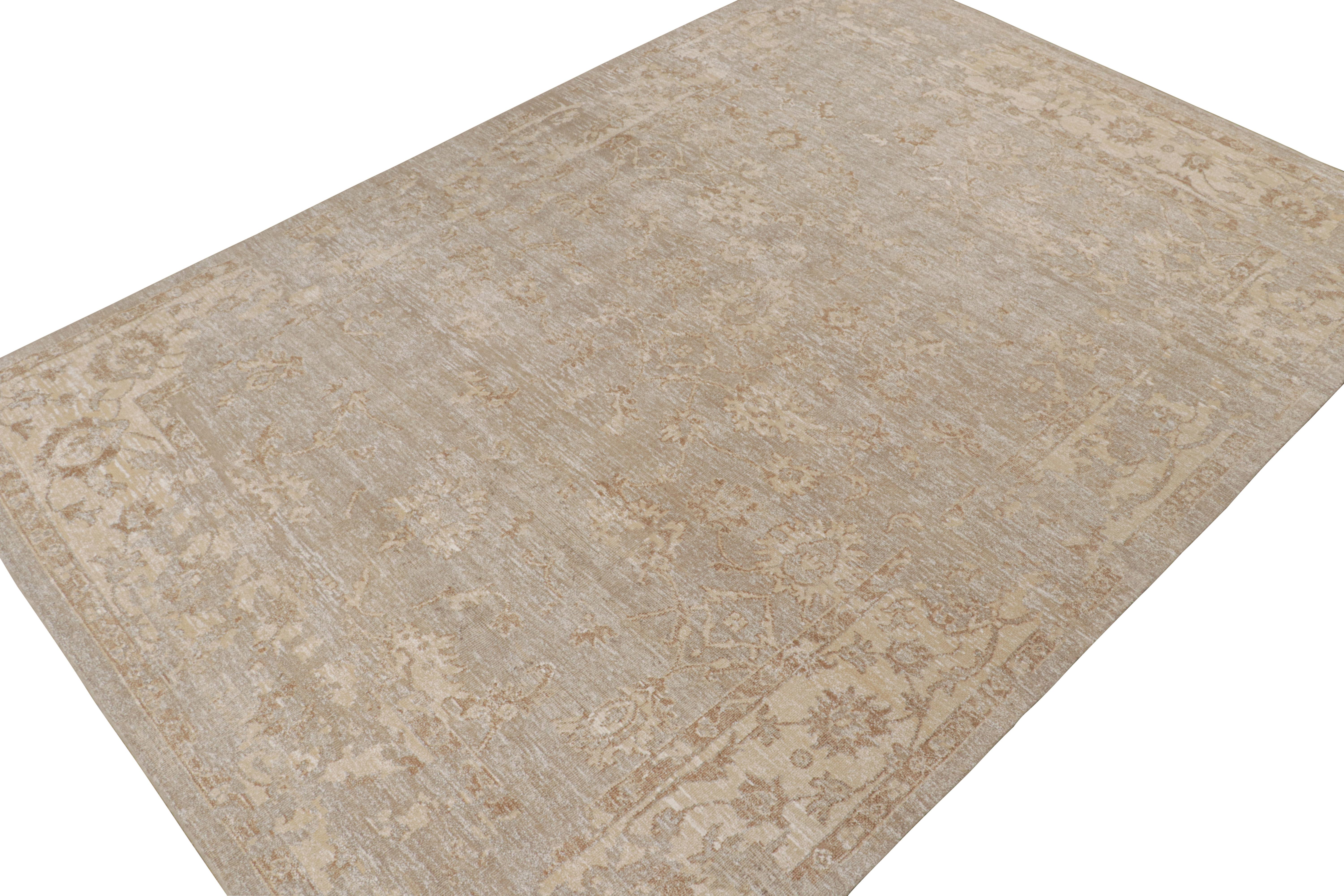Hand-Knotted Rug & Kilim’s Oushak Style Rug in Beige-Brown & White Geometric Patterns For Sale