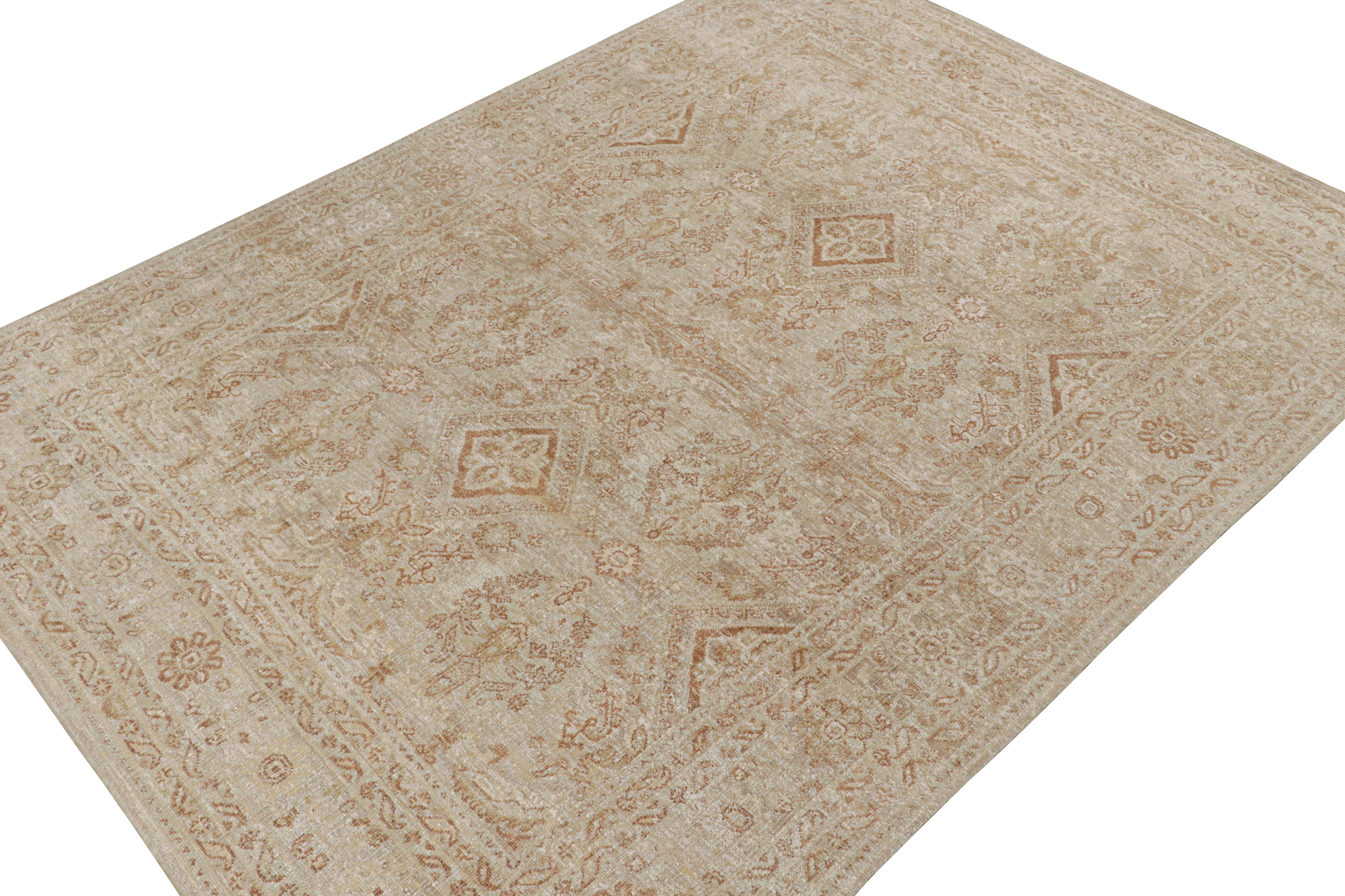Rug & Kilim’s Oushak Style Rug in Beige-Brown & White Geometric Patterns Anudado a mano en venta