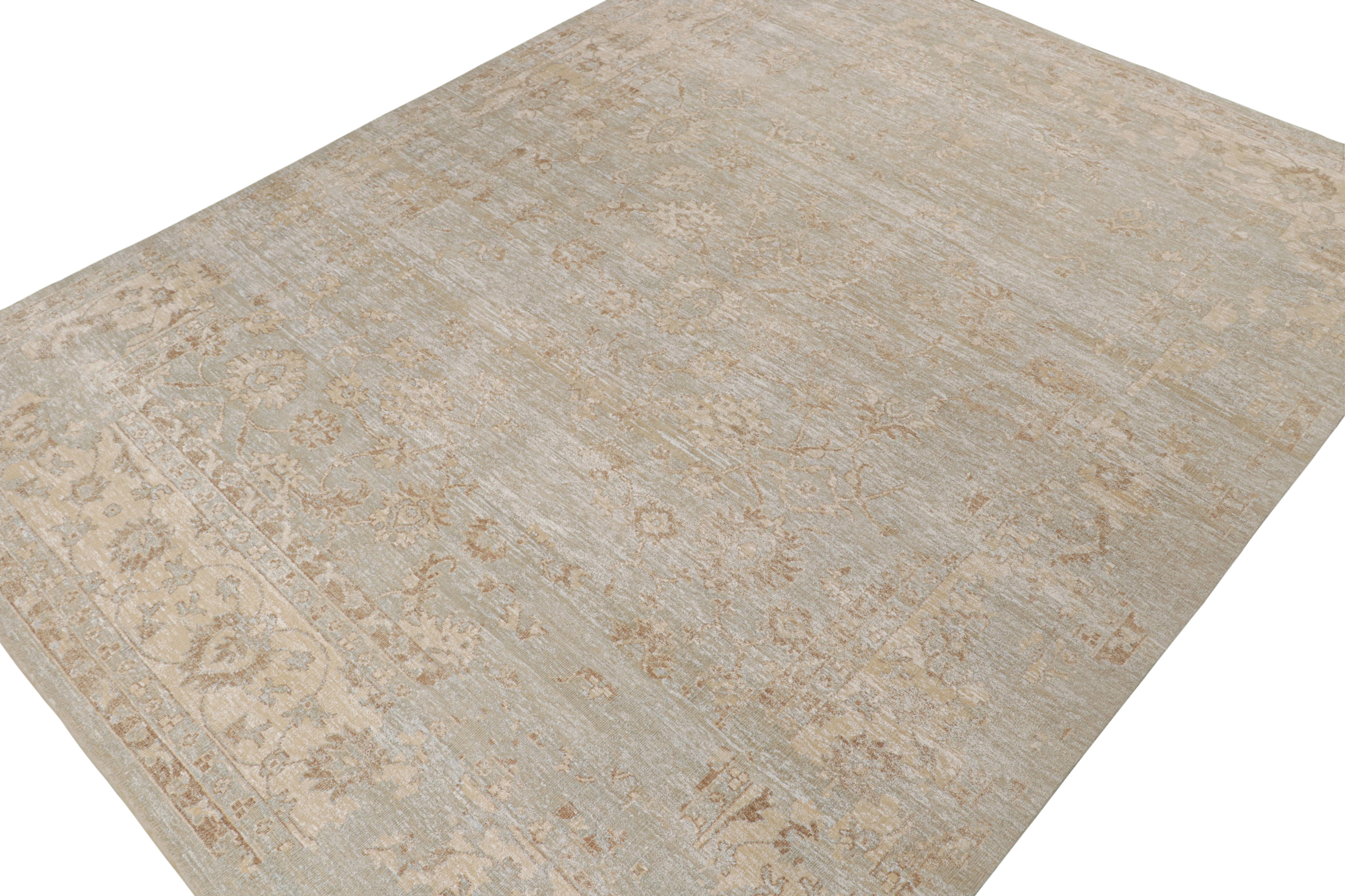 Hand-Knotted Rug & Kilim’s Oushak Style Rug in Beige-Brown & White Geometric Patterns For Sale