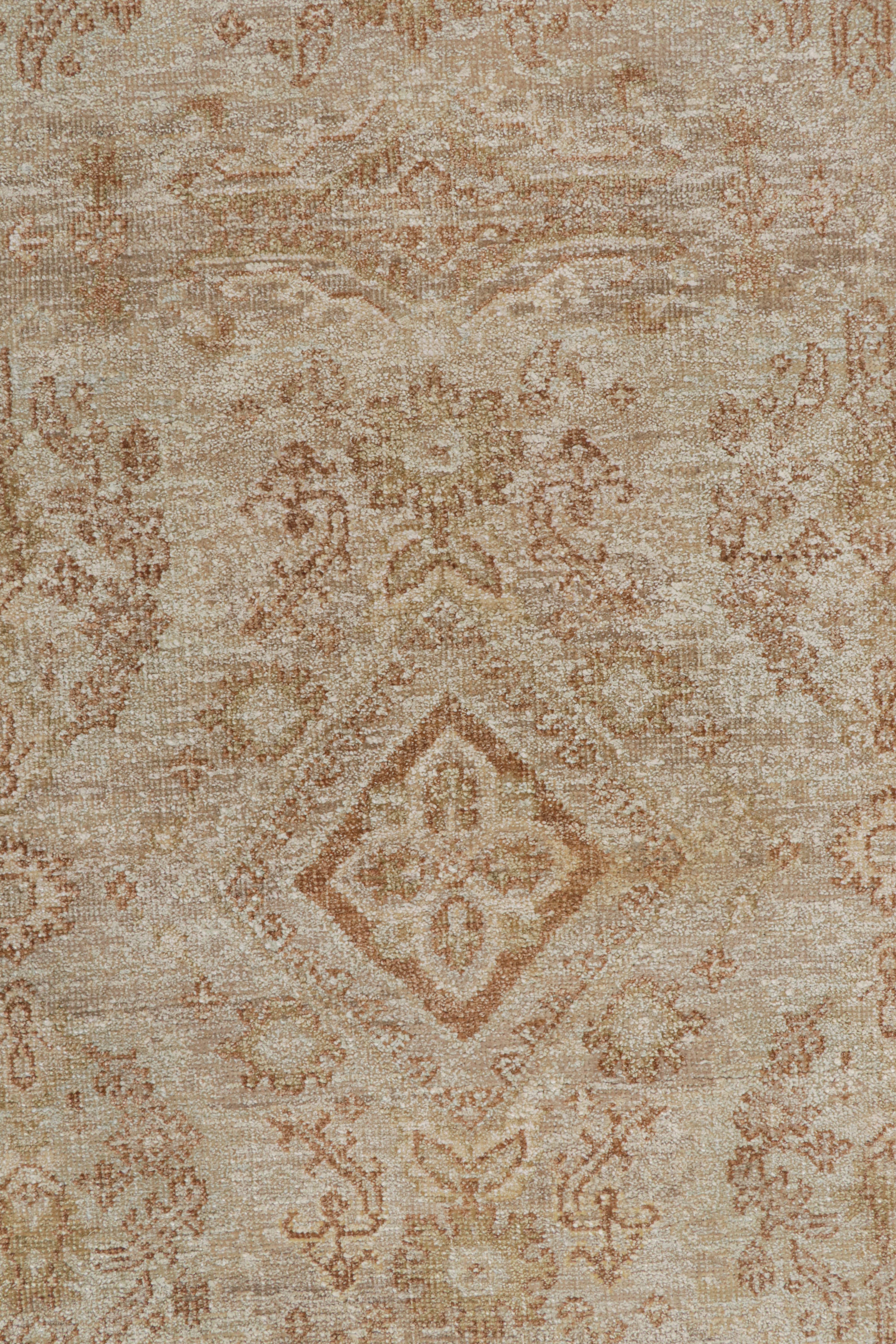 Contemporary Rug & Kilim’s Oushak Style Rug in Beige-Brown & White Geometric Patterns For Sale