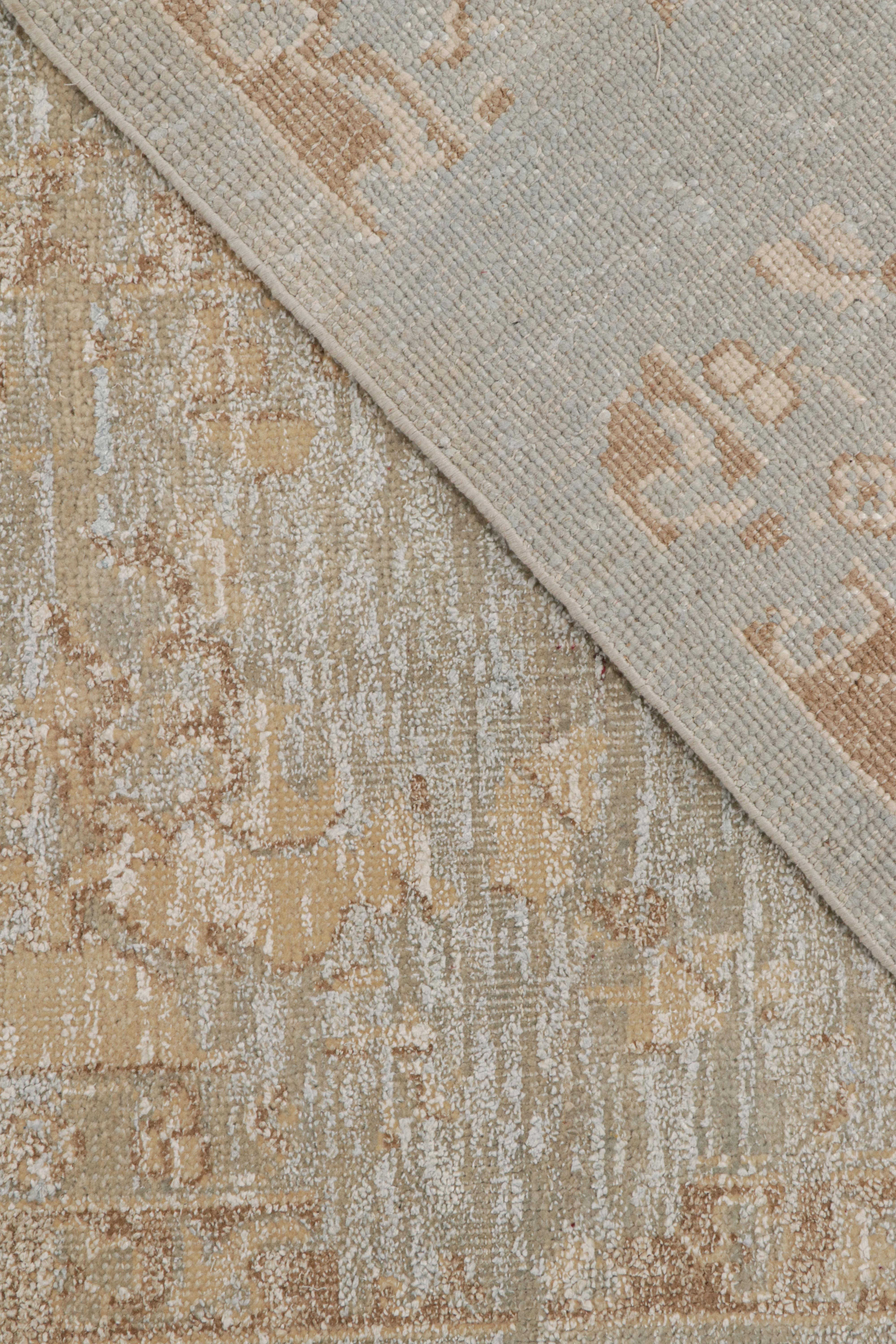 Wool Rug & Kilim’s Oushak Style Rug in Beige-Brown & White Geometric Patterns For Sale