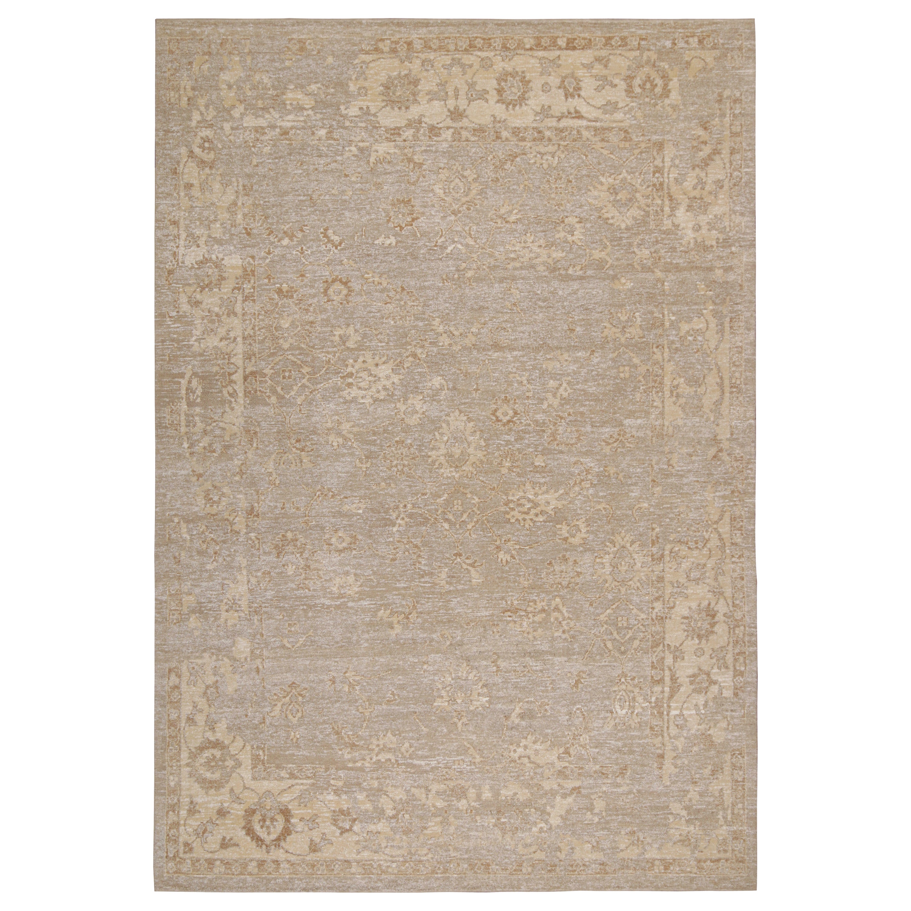 Rug & Kilim’s Oushak Style Rug in Beige-Brown & White Geometric Patterns For Sale