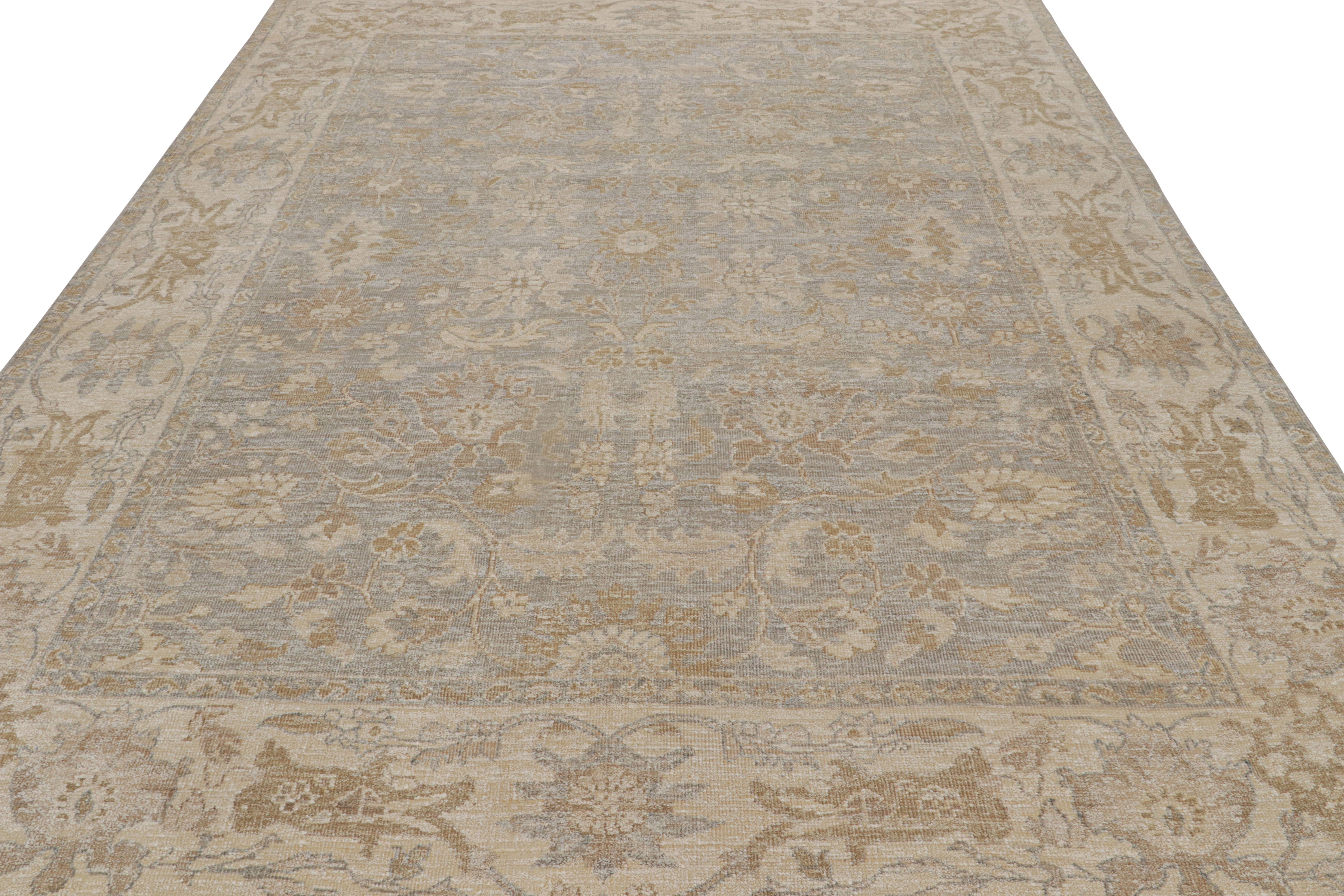 Modern Rug & Kilim’s Oushak Style Rug In Beige/Brown With All Over Floral Patterns For Sale