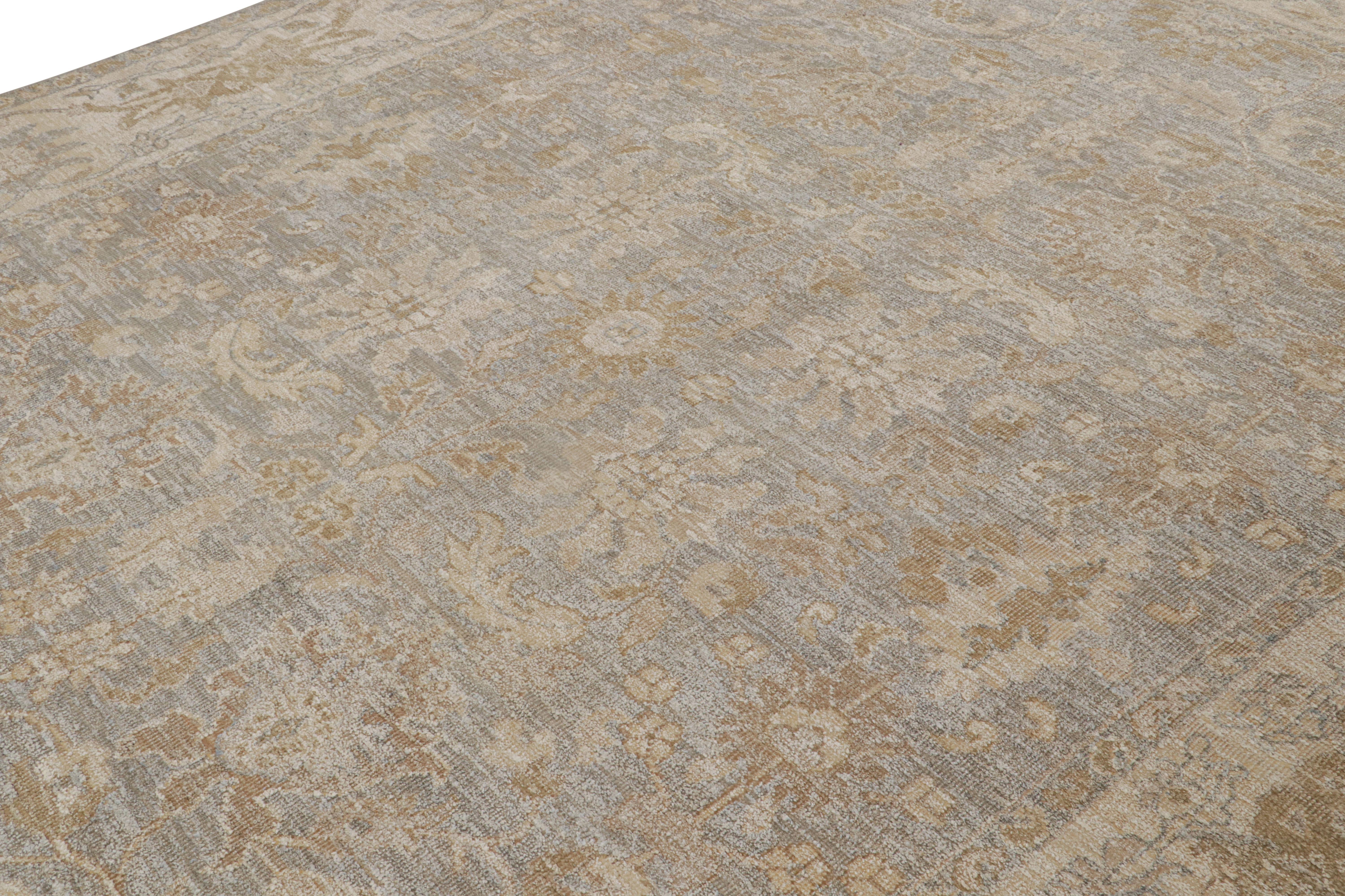 Indian Rug & Kilim’s Oushak Style Rug In Beige/Brown With All Over Floral Patterns For Sale