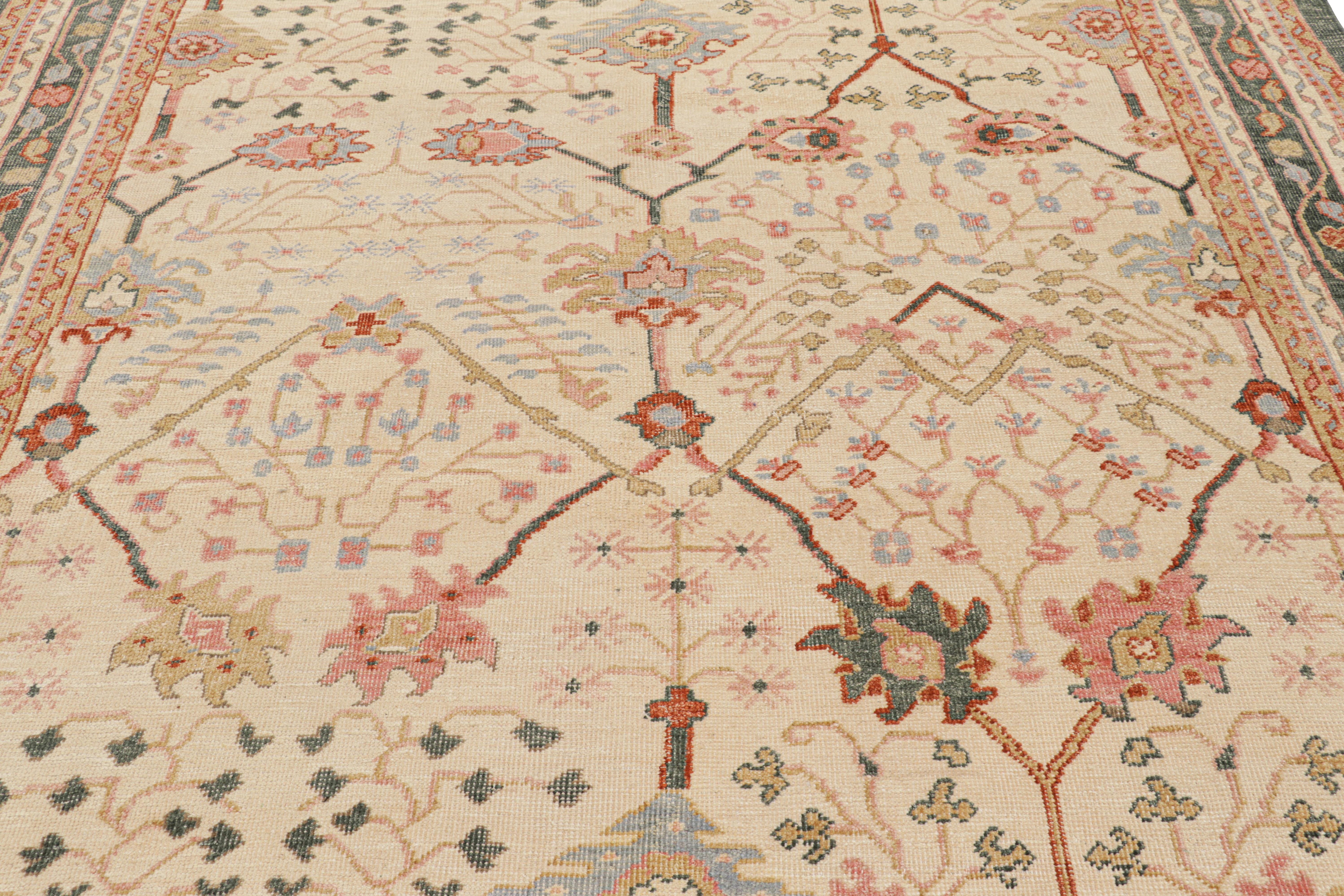 Hand-Knotted Rug & Kilim’s Oushak Style Rug in Beige-Brown with Colorful Floral Patterns For Sale