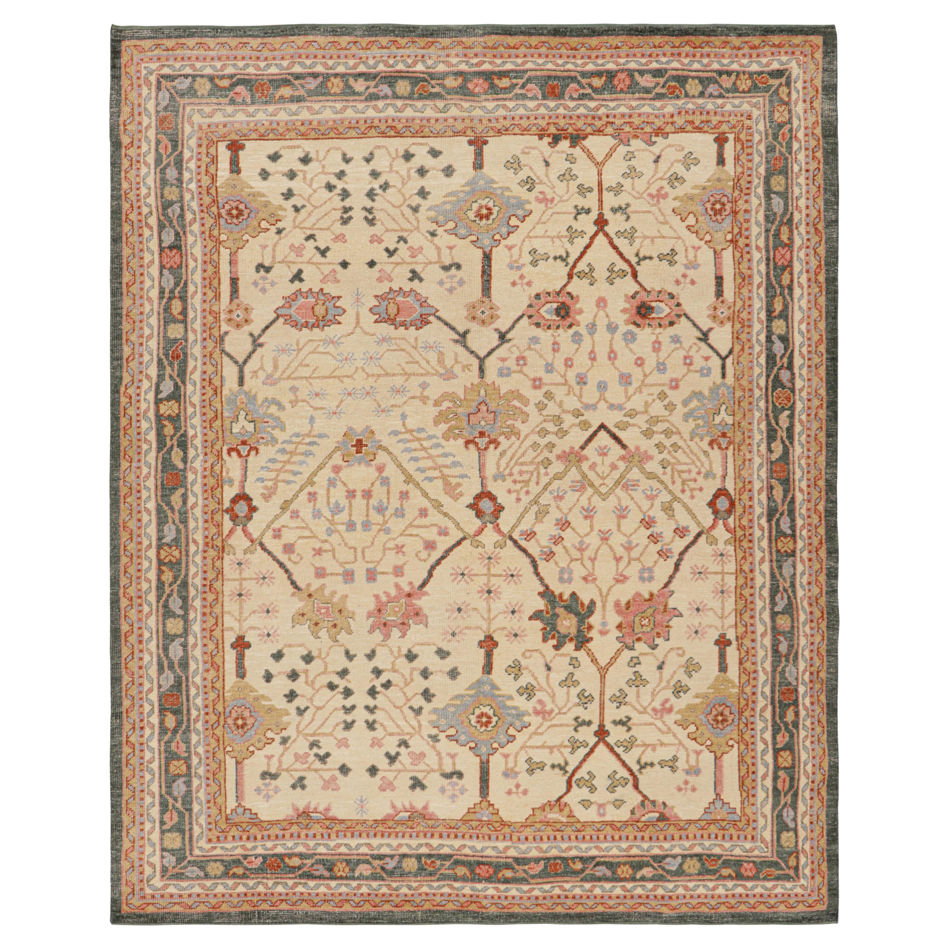 Rug & Kilim’s Oushak Style Rug in Beige-Brown with Colorful Floral Patterns For Sale