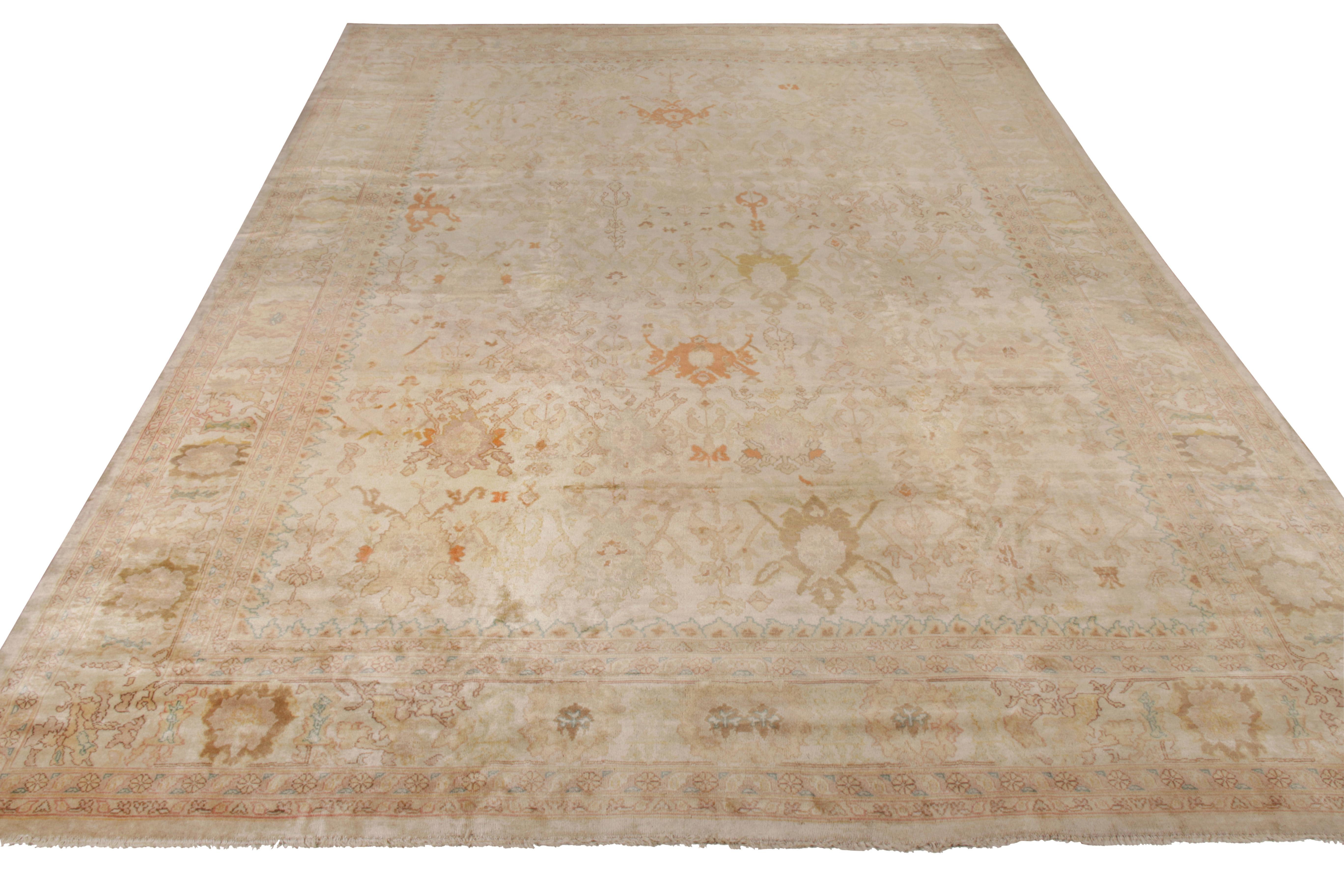 This exceptional 12x17 ode to Oushak rugs is the latest addition to Rug & Kilim’s Modern Classics Collection. Hand knotted in a healthy, lustrous wool, the rug boasts a blissful union of an all over floral pattern with phenomenal shades of