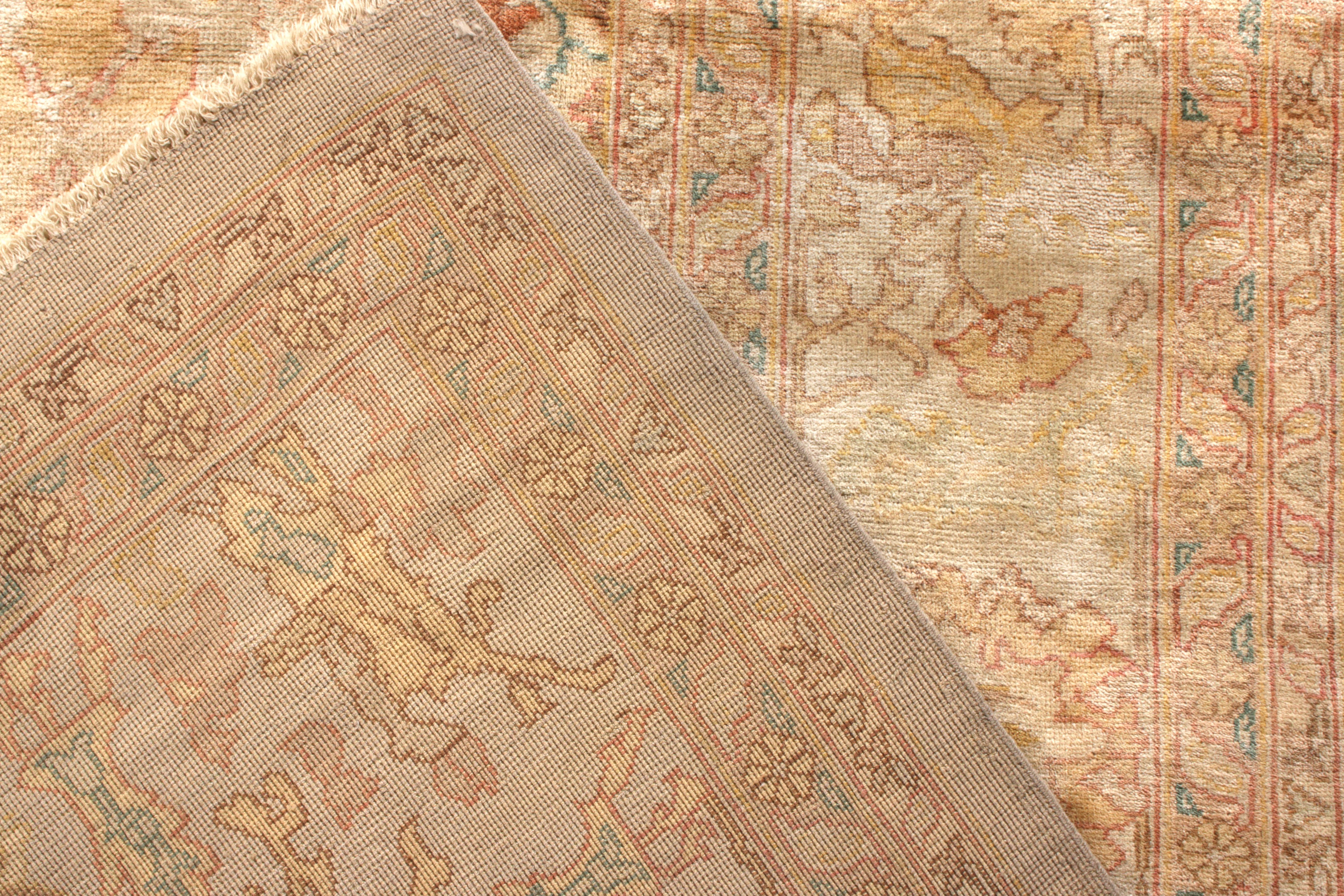 Rug & Kilim’s Oushak Style Rug in Beige-Brown with Floral Patterns In New Condition For Sale In Long Island City, NY