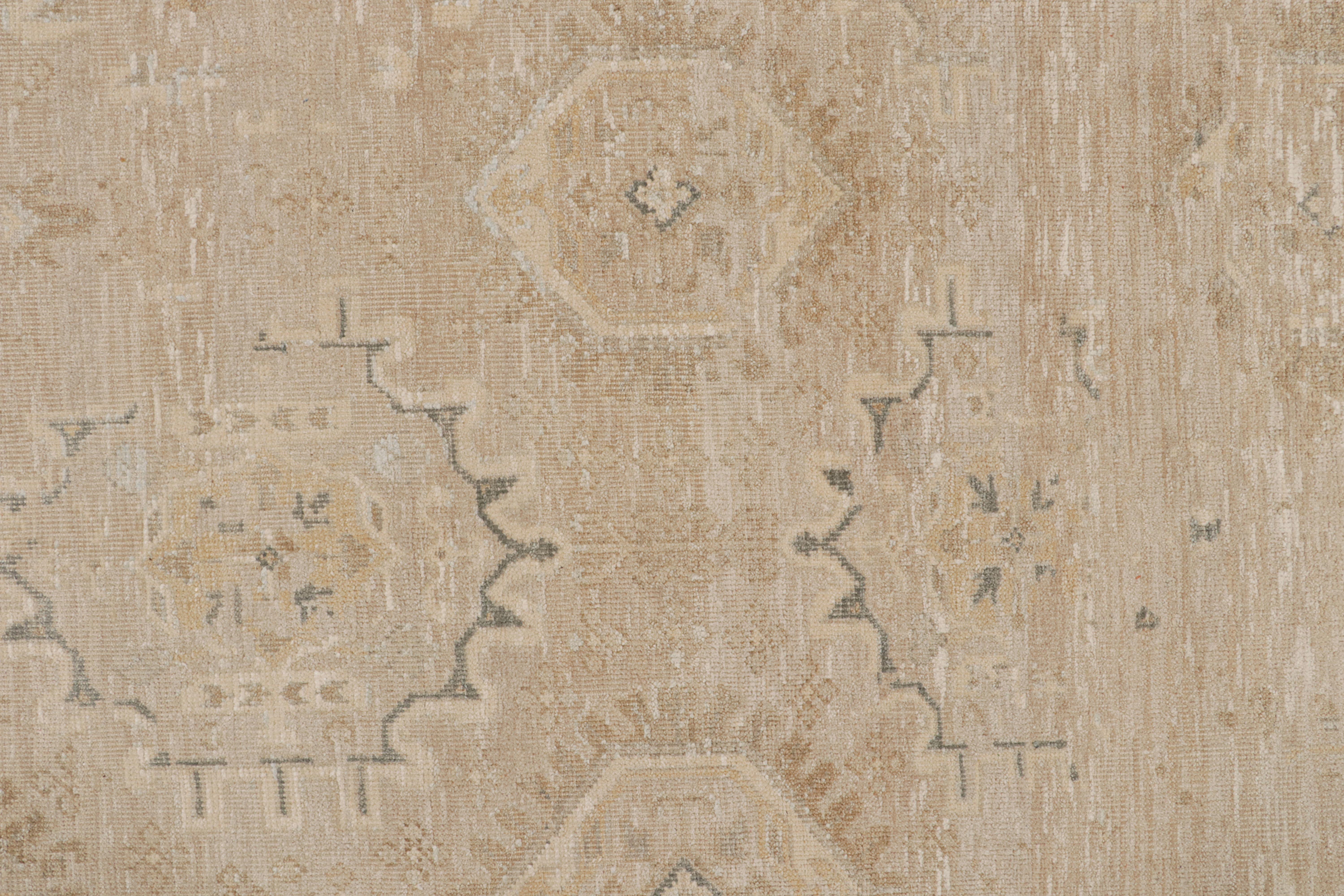 Contemporary Rug & Kilim’s Oushak Style Rug in Beige-Brown with Floral Patterns For Sale
