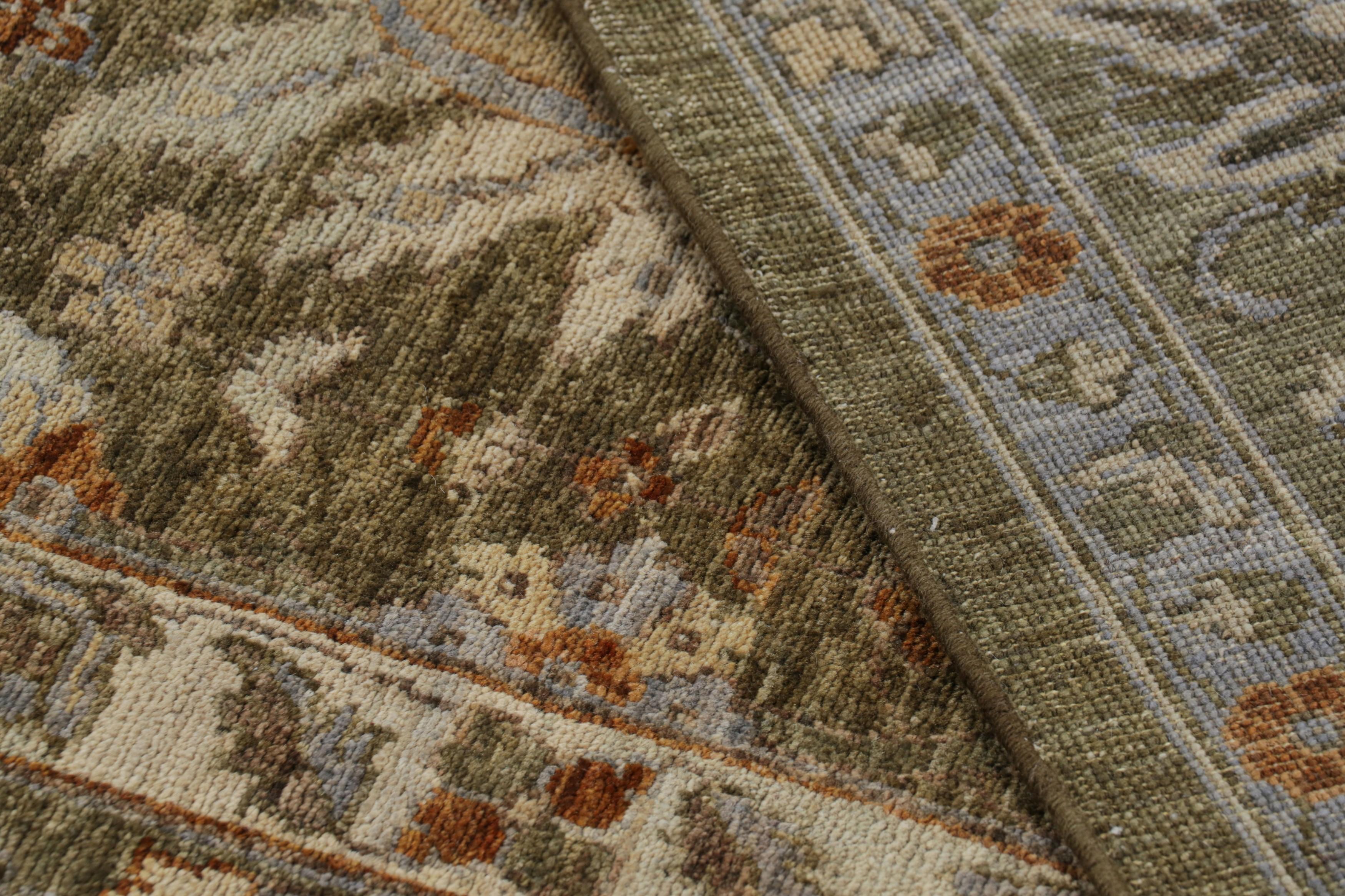 Lana Rug & Kilim’s Oushak Style Rug in Beige-Brown with Floral Patterns in vendita