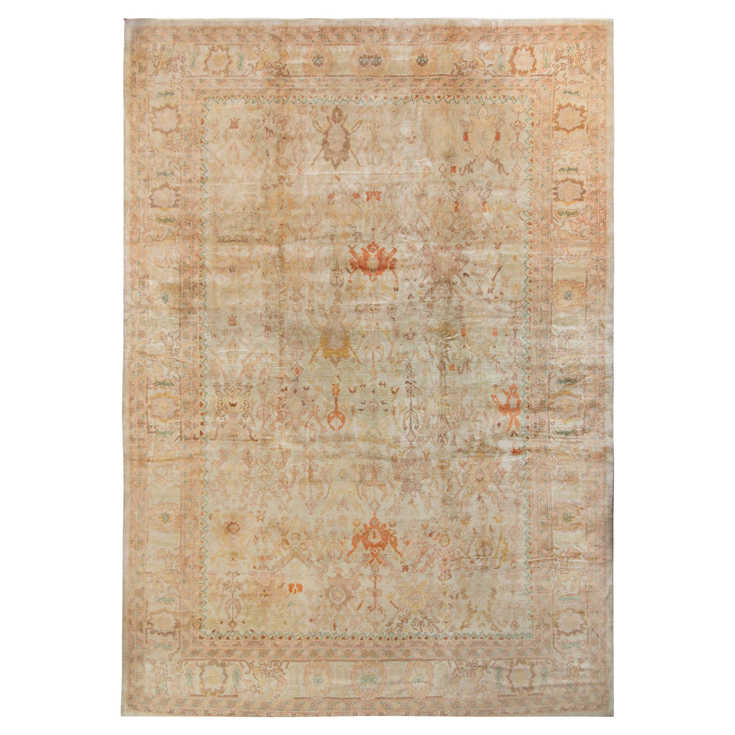 Rug & Kilim’s Oushak Style Rug in Beige-Brown with Floral Patterns For Sale