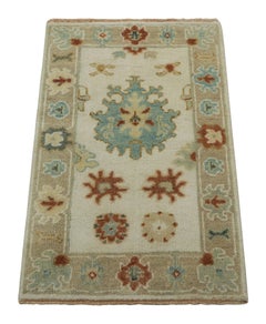 Rug & Kilim’s Oushak Style Rug in Beige-Cream with Medallion and Florals