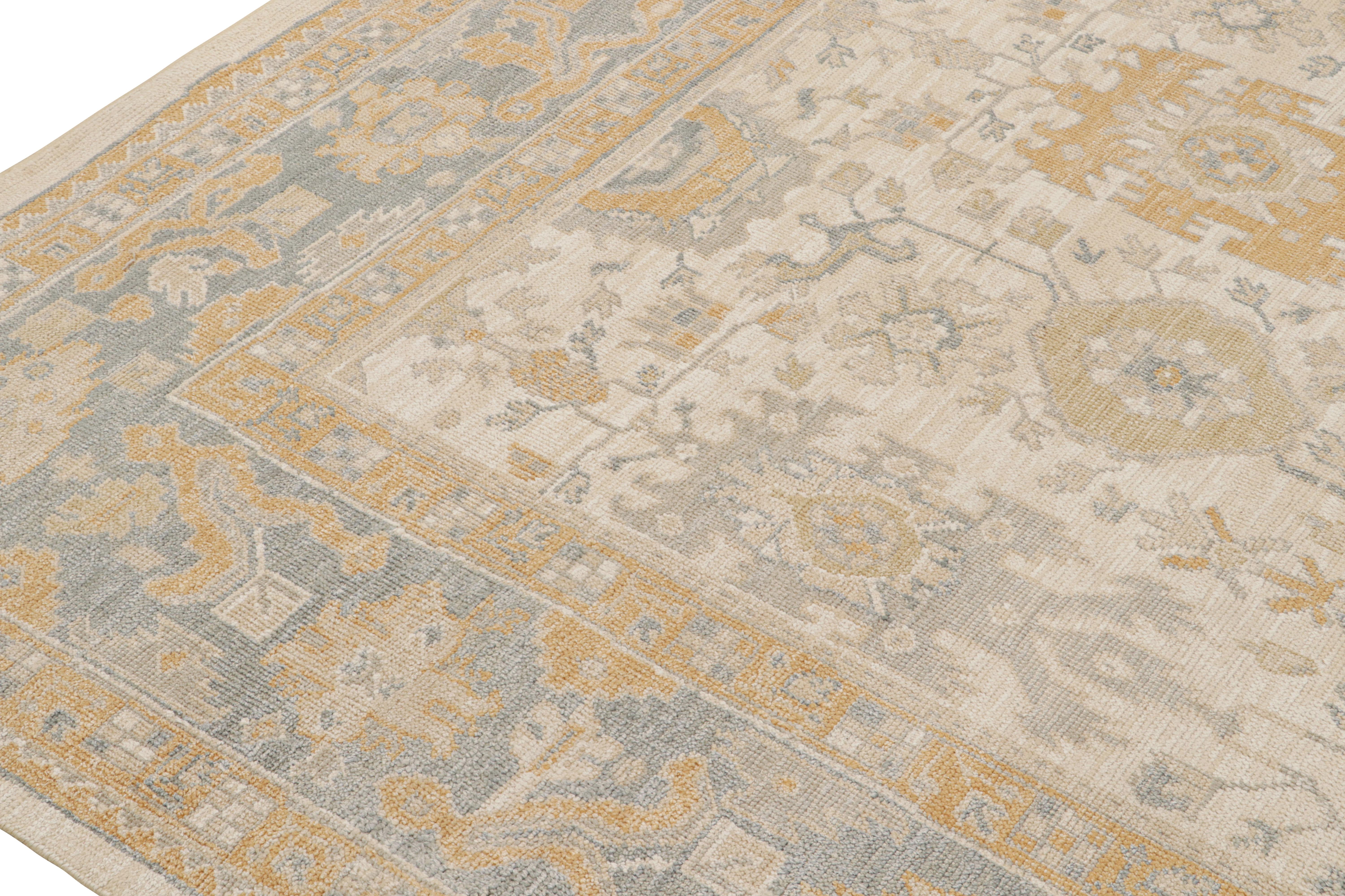 Rug & Kilim’s Oushak Style Rug in Beige, Gold and Blue Floral Patterns In New Condition For Sale In Long Island City, NY