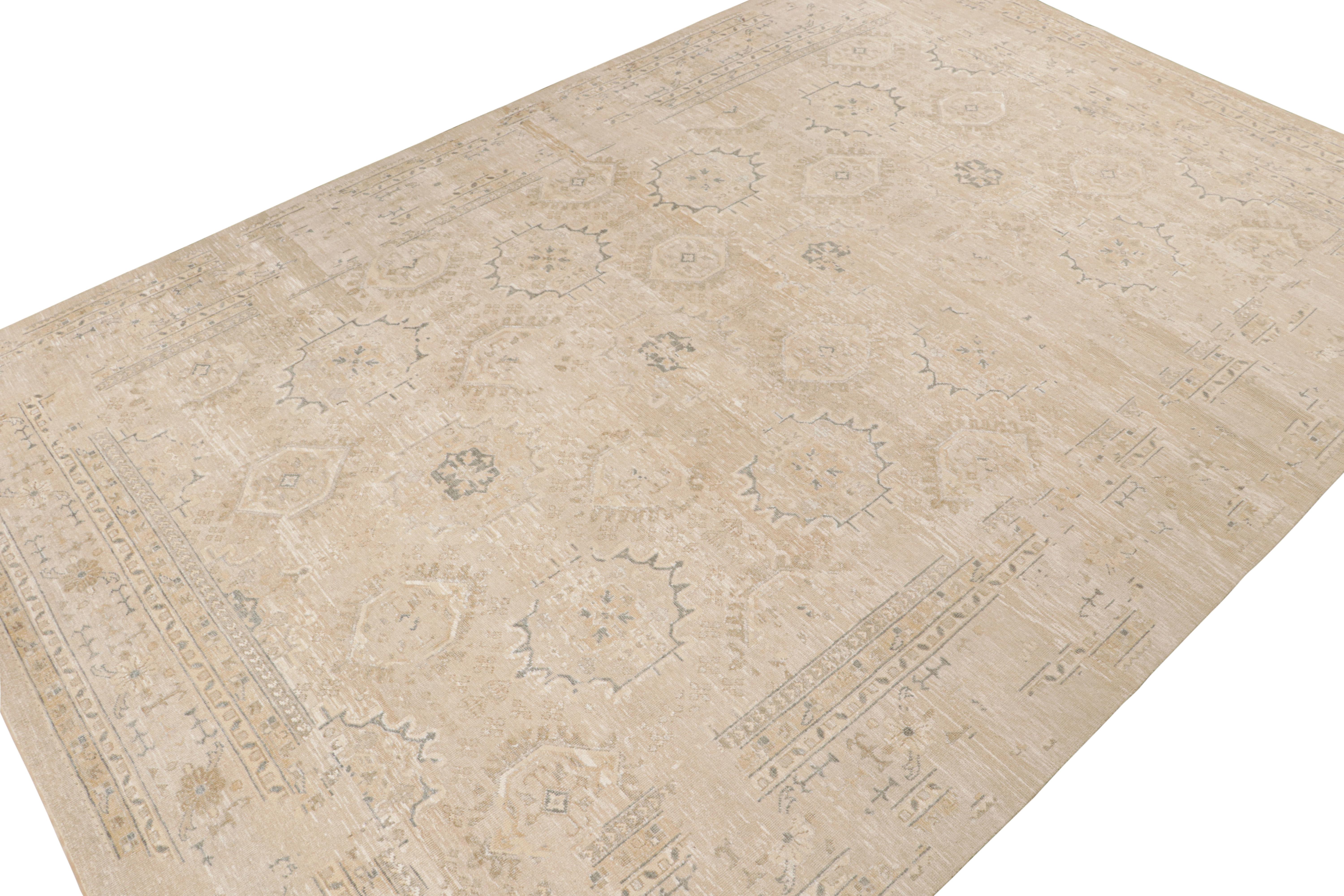 Hand-Knotted Rug & Kilim’s Oushak Style Rug in Beige & grey Geometric Patterns For Sale