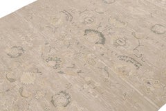 Rug & Kilim’s Oushak Style Rug in Beige, Gray & Gold Geometric Patterns