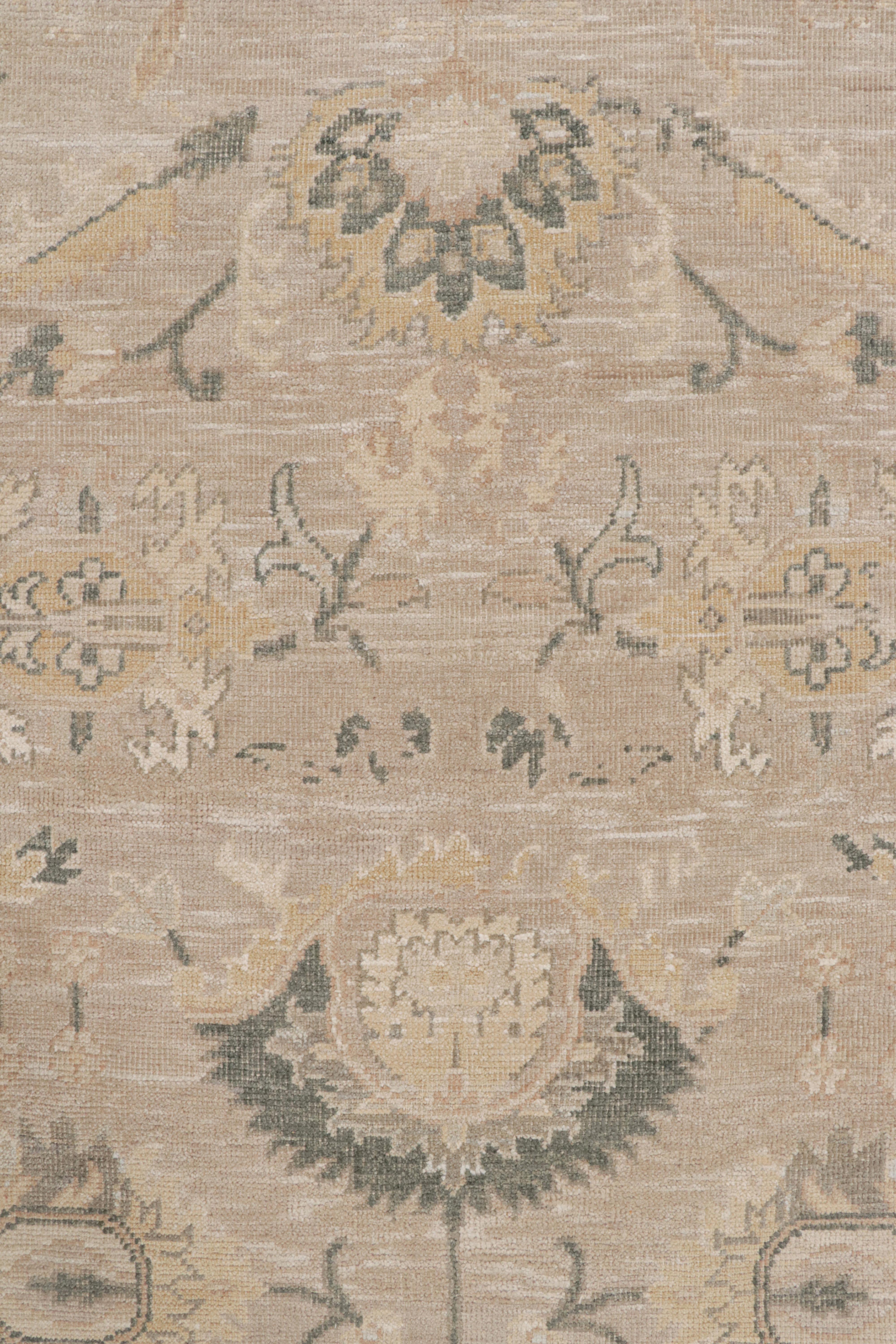 Contemporary Rug & Kilim’s Oushak Style Rug in Beige, Gray & Gold Geometric Patterns For Sale