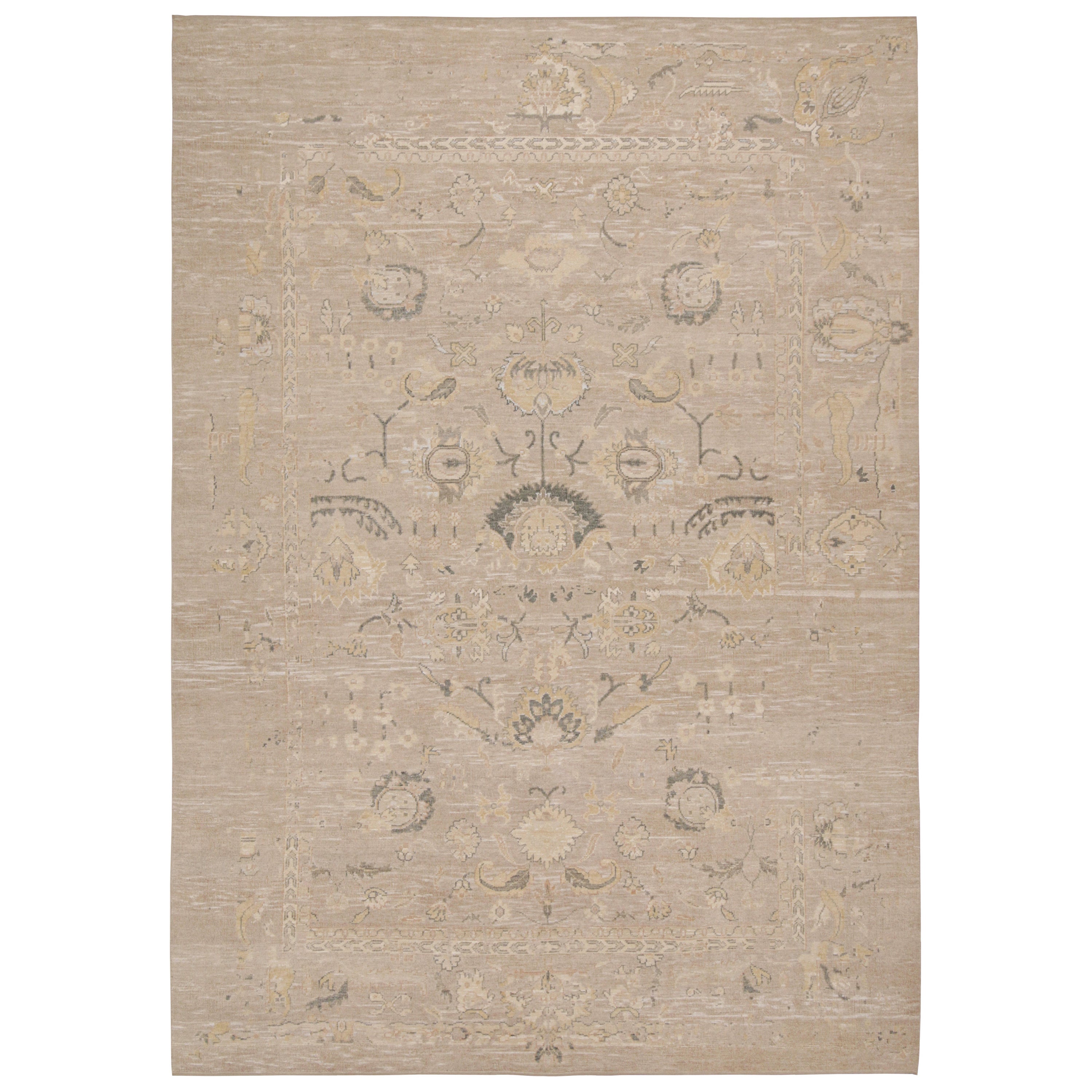 Rug & Kilim’s Oushak Style Rug in Beige, Gray & Gold Geometric Patterns