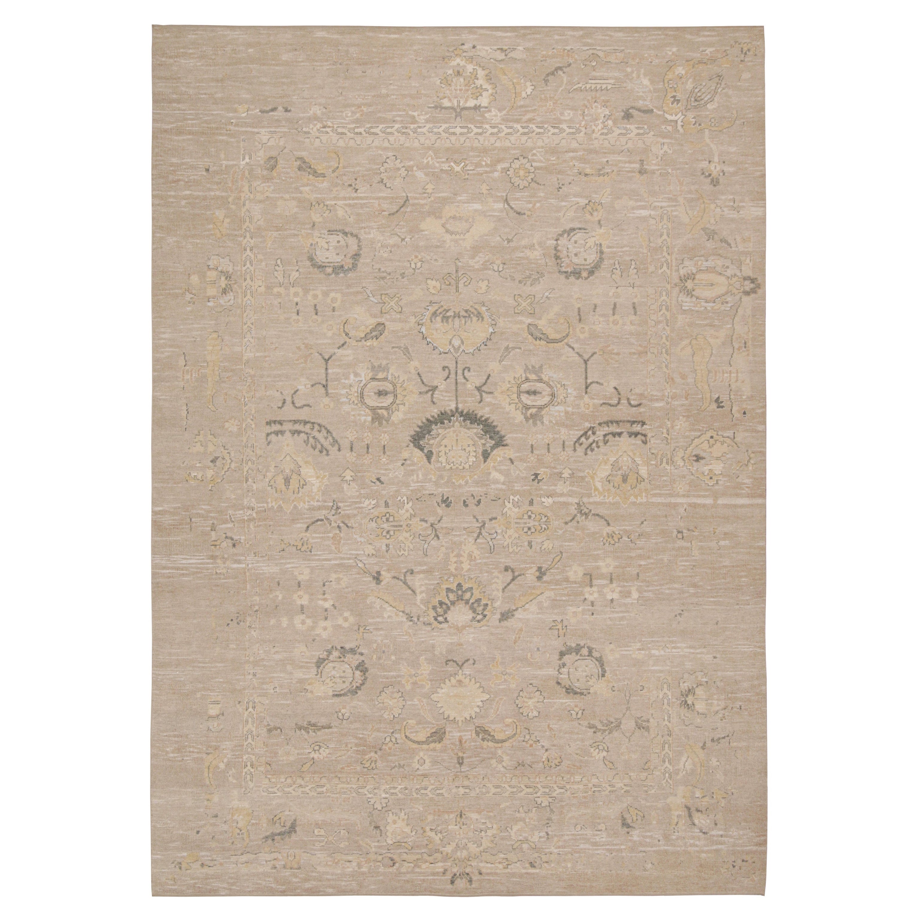 Rug & Kilim’s Oushak Style Rug in Beige, Gray & Gold Geometric Patterns