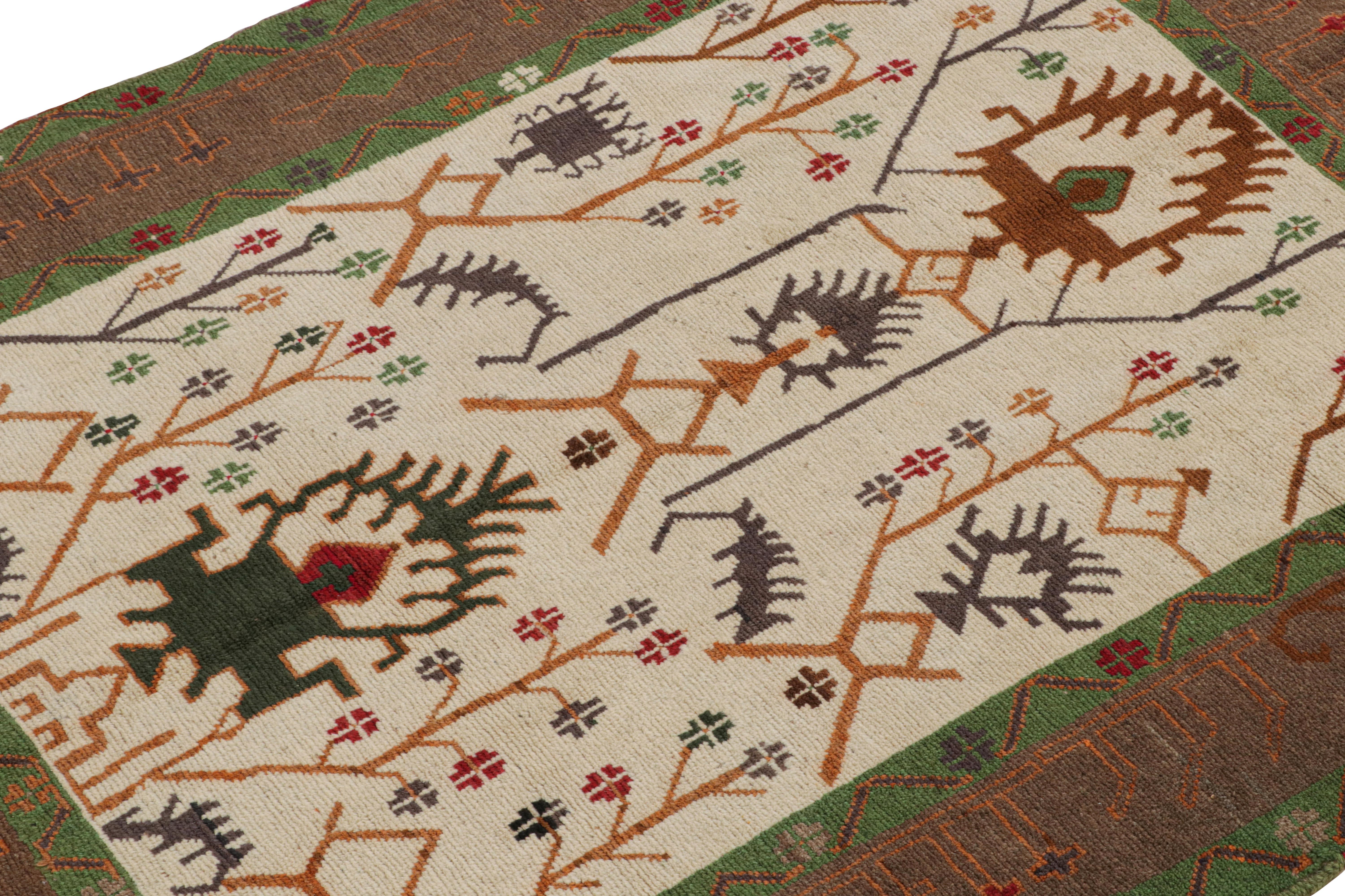 Afghan Rug & Kilim’s Oushak style rug in Beige with Green and Rust Geometric Patterns For Sale