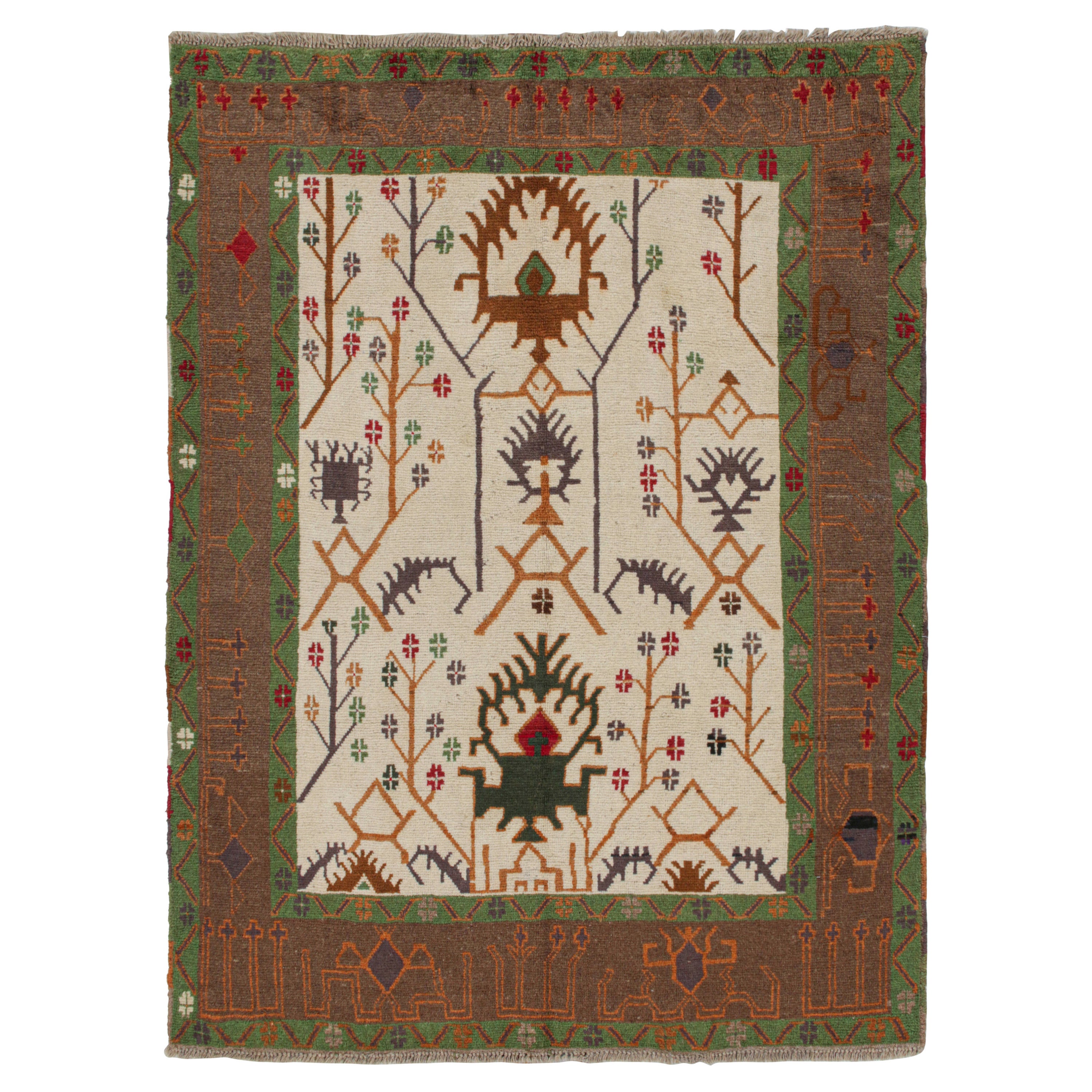 Rug & Kilim’s Oushak style rug in Beige with Green and Rust Geometric Patterns For Sale