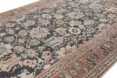 Rug & Kilim’s Oushak Style Rug in Black and Brick Red with Floral Patterns