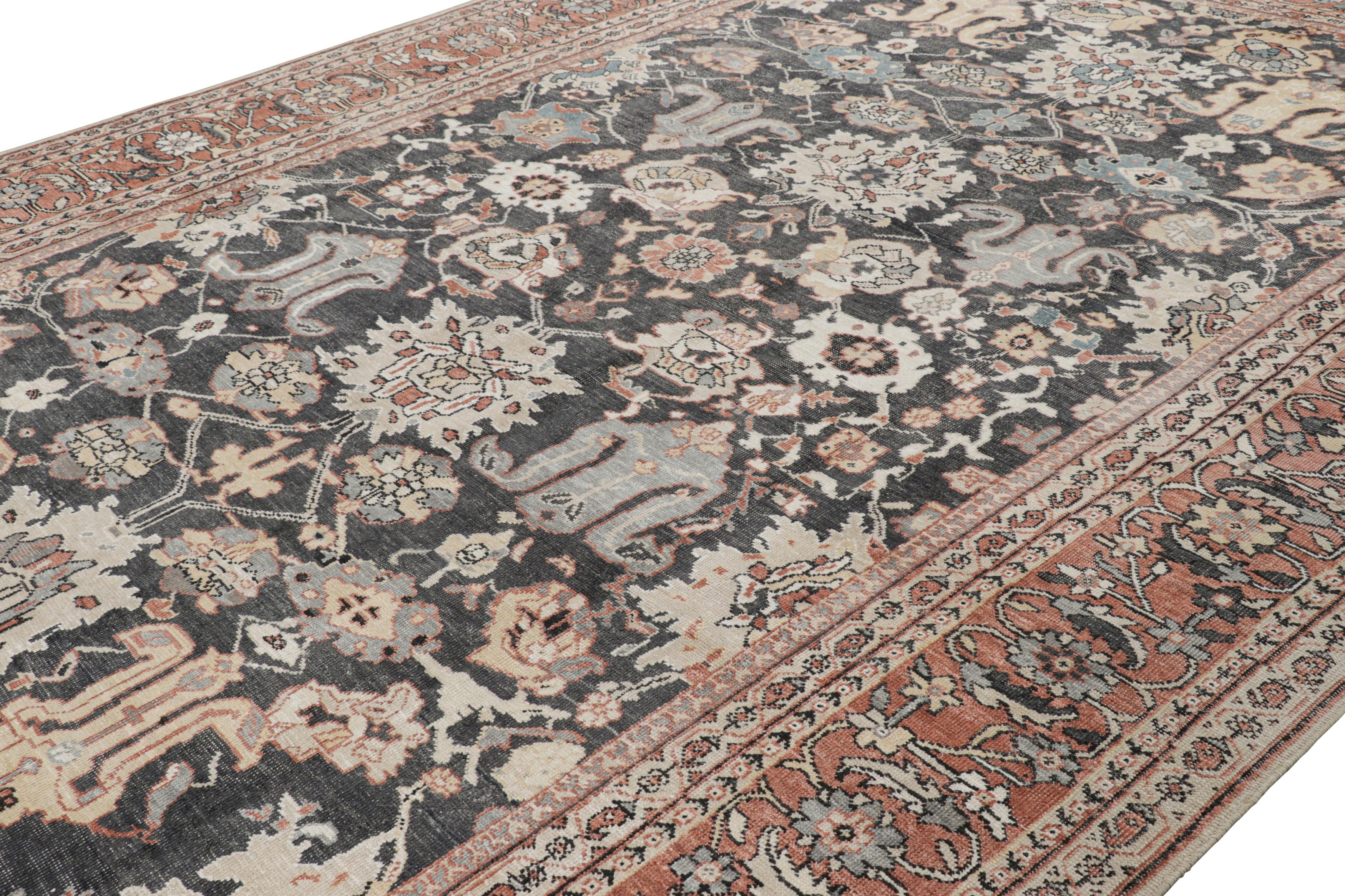 Hand-knotted in wool and silk, this 11x16 rug is a bold reimagining of Oushak rugs in one of Rug & Kilim’s most elegant new Modern Classics Collections.

On the Design: 

In this piece, a charcoal black field and brick red border underscores an