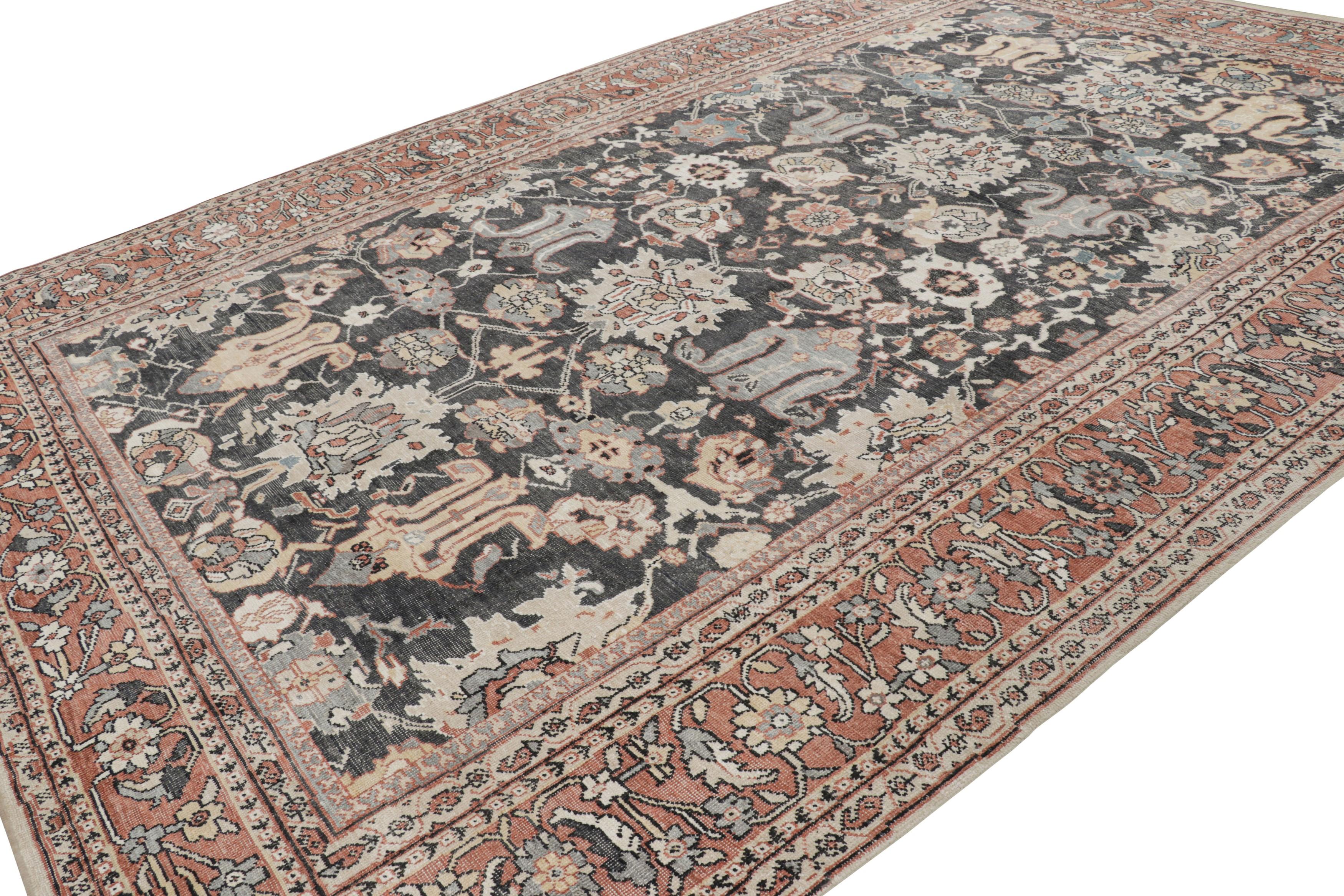 Rug & Kilim’s Oushak Style Rug in Black and Brick Red with Floral Patterns In New Condition For Sale In Long Island City, NY