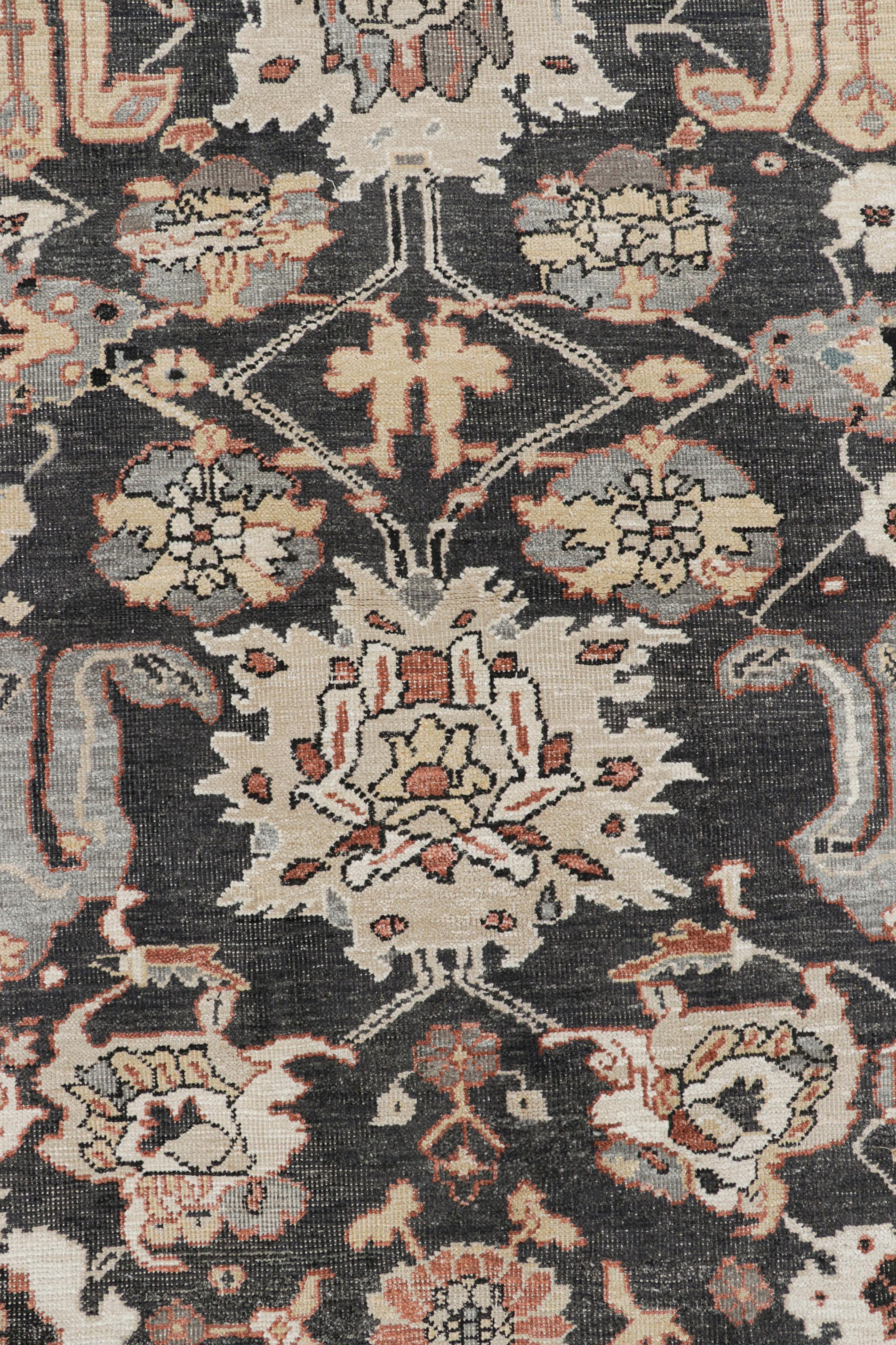 Contemporary Rug & Kilim’s Oushak Style Rug in Black and Brick Red with Floral Patterns For Sale
