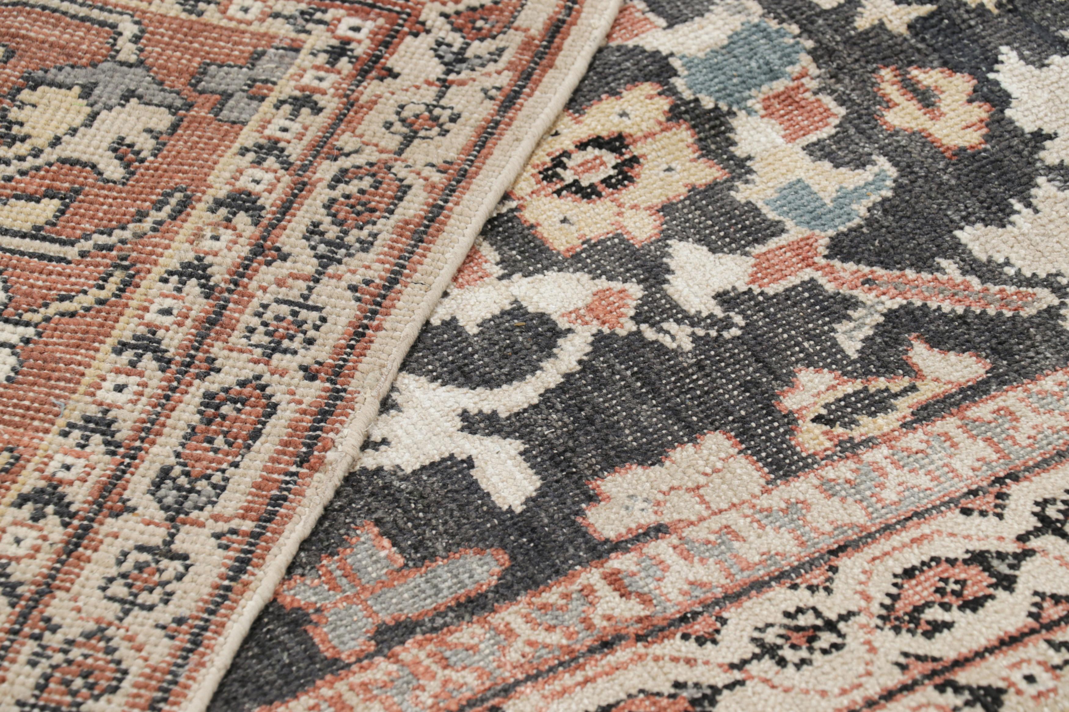 Wool Rug & Kilim’s Oushak Style Rug in Black and Brick Red with Floral Patterns For Sale