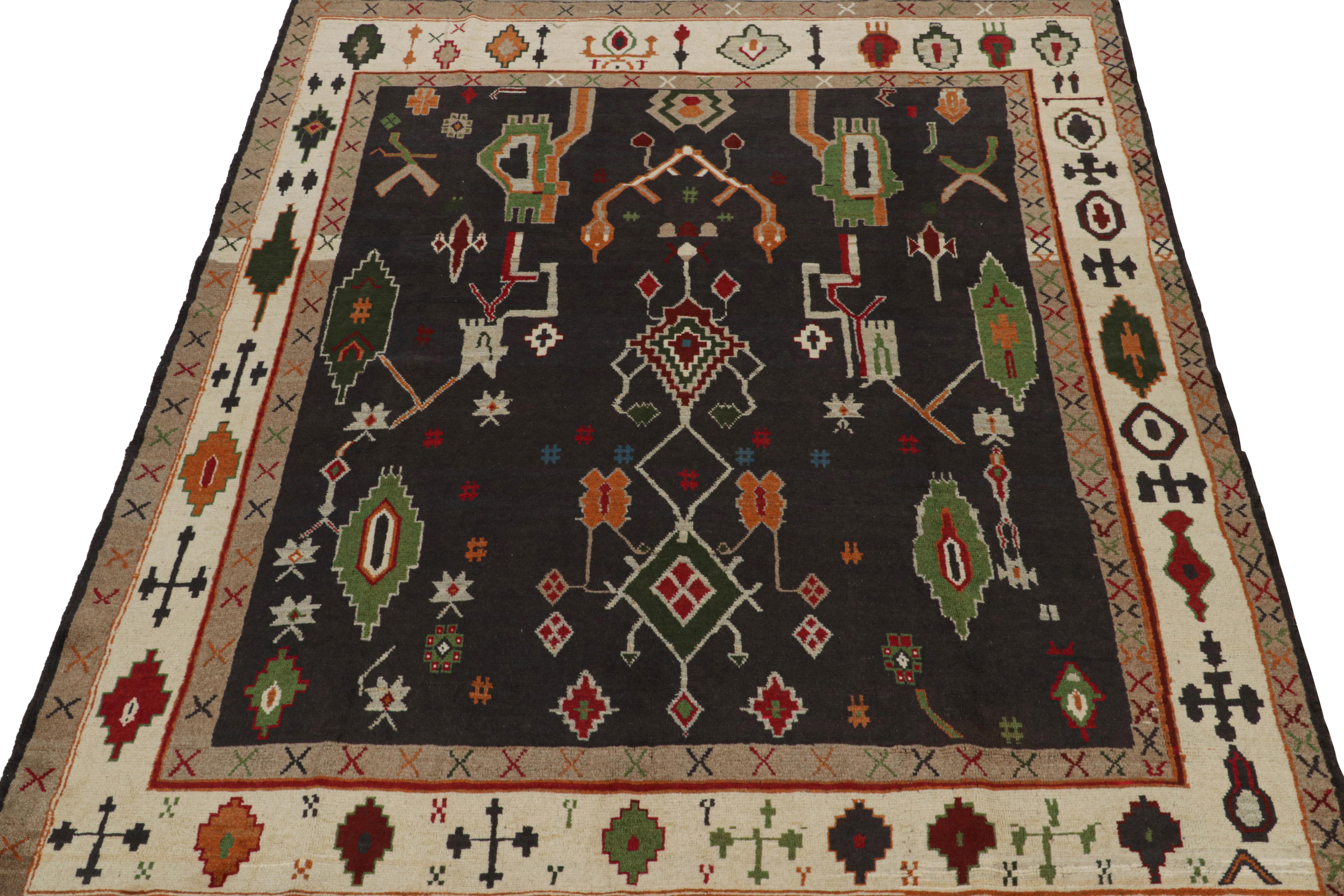 Tribal Rug & Kilim’s Oushak Style rug in Black with Colorful Geometric Patterns For Sale