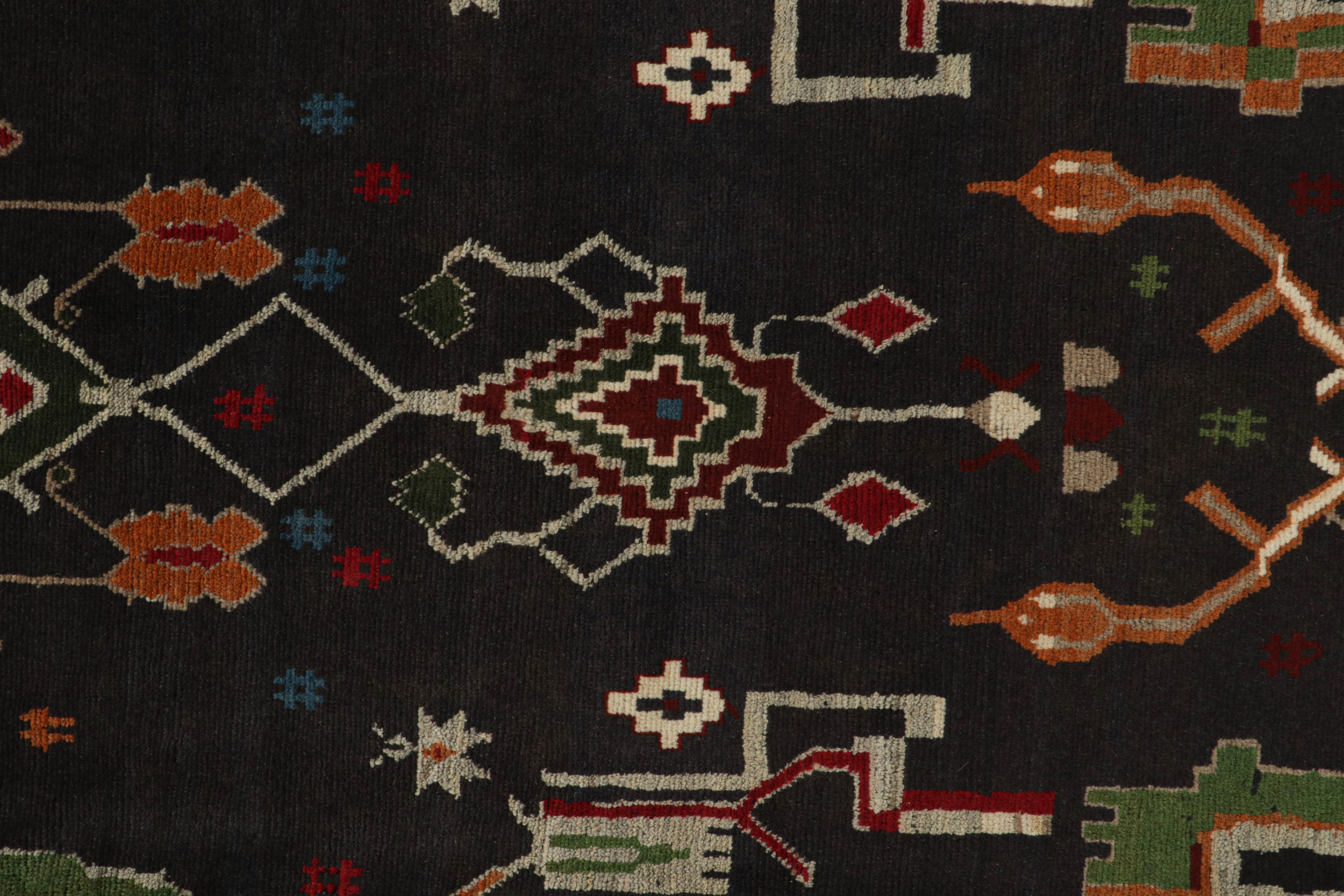 Rug & Kilim’s Oushak Style rug in Black with Colorful Geometric Patterns In New Condition For Sale In Long Island City, NY