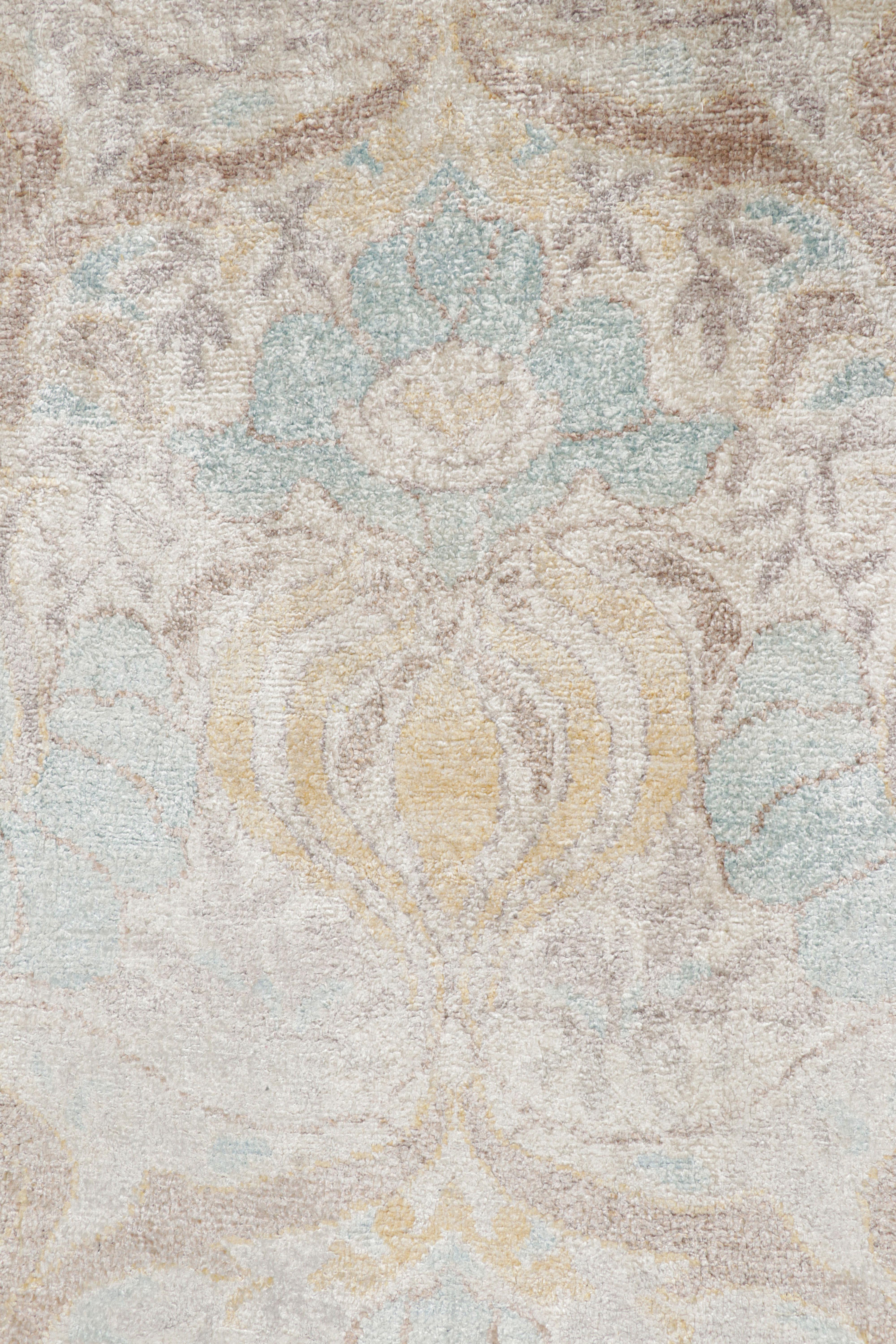 Rug & Kilim’s Oushak Style Rug in Blue and Beige-Brown with Floral Patterns In New Condition For Sale In Long Island City, NY