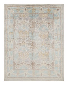Rug & Kilim’s Oushak Style Rug in Blue and Beige-Brown with Floral Patterns