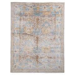 Rug & Kilim’s Oushak Style Rug in Blue and Beige-Brown Floral Pattern
