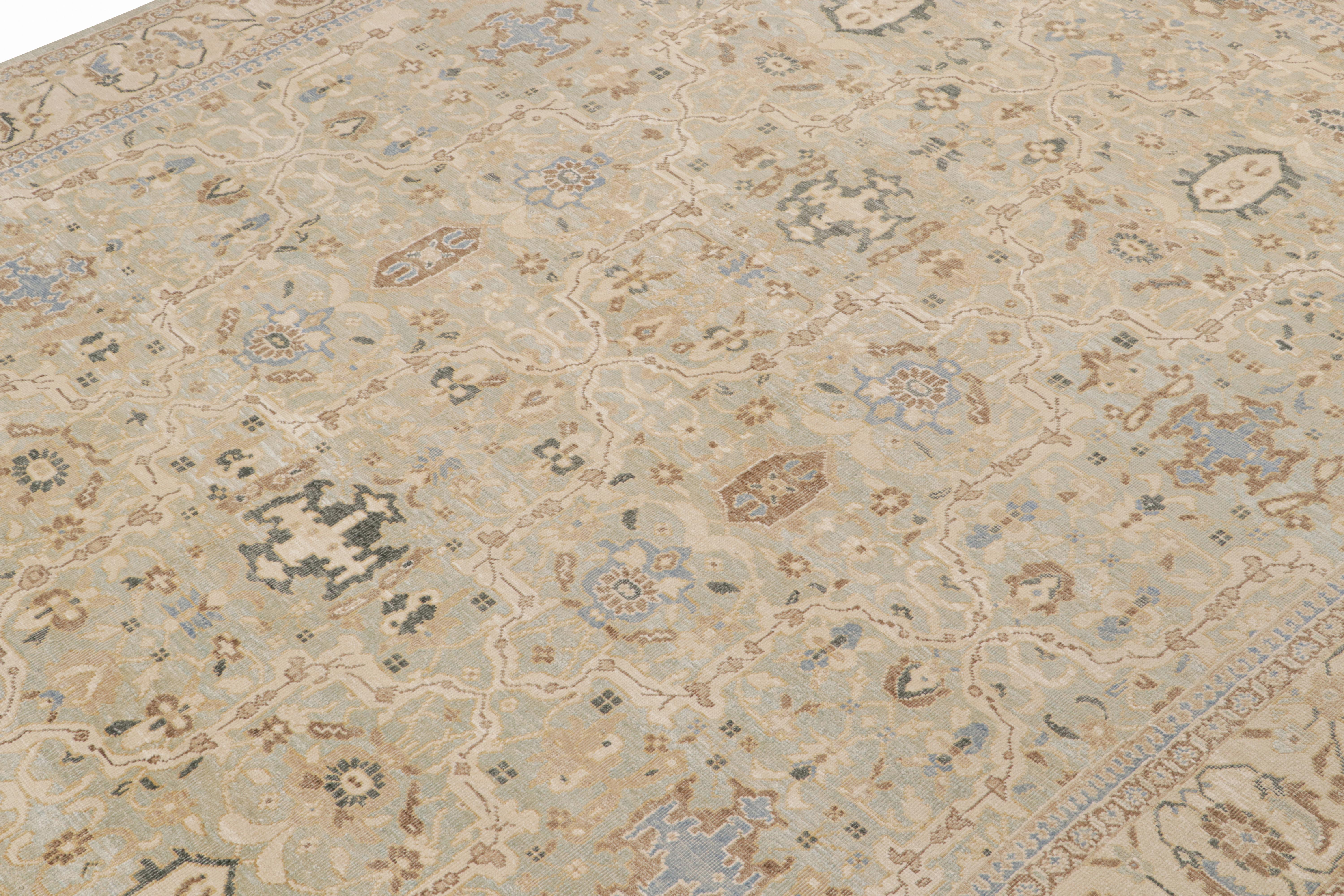 Hand-Knotted Rug & Kilim’s Oushak Style Rug in Blue and Beige-Brown Floral Patterns For Sale
