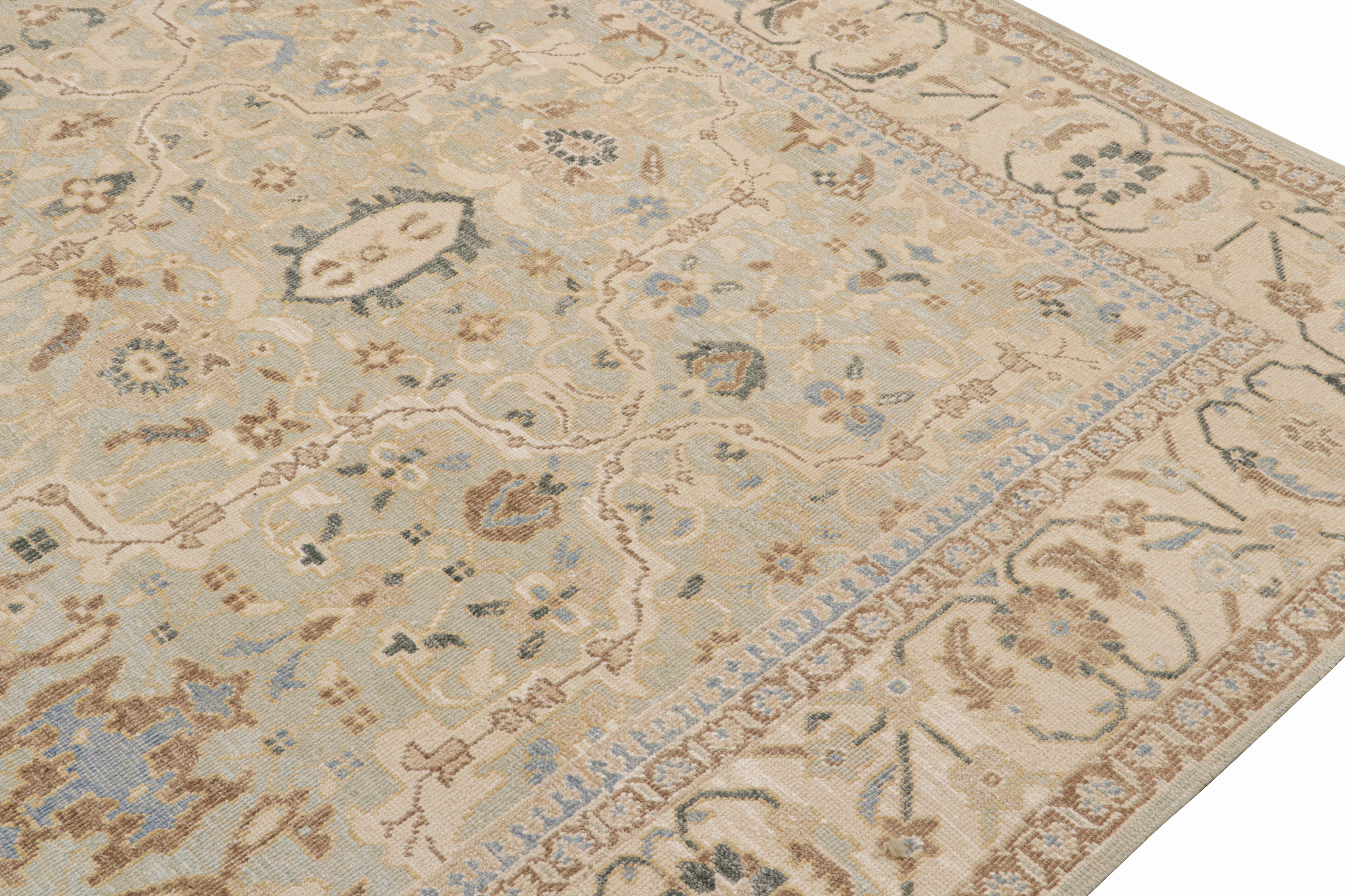 Rug & Kilim’s Oushak Style Rug in Blue and Beige-Brown Floral Patterns In New Condition For Sale In Long Island City, NY