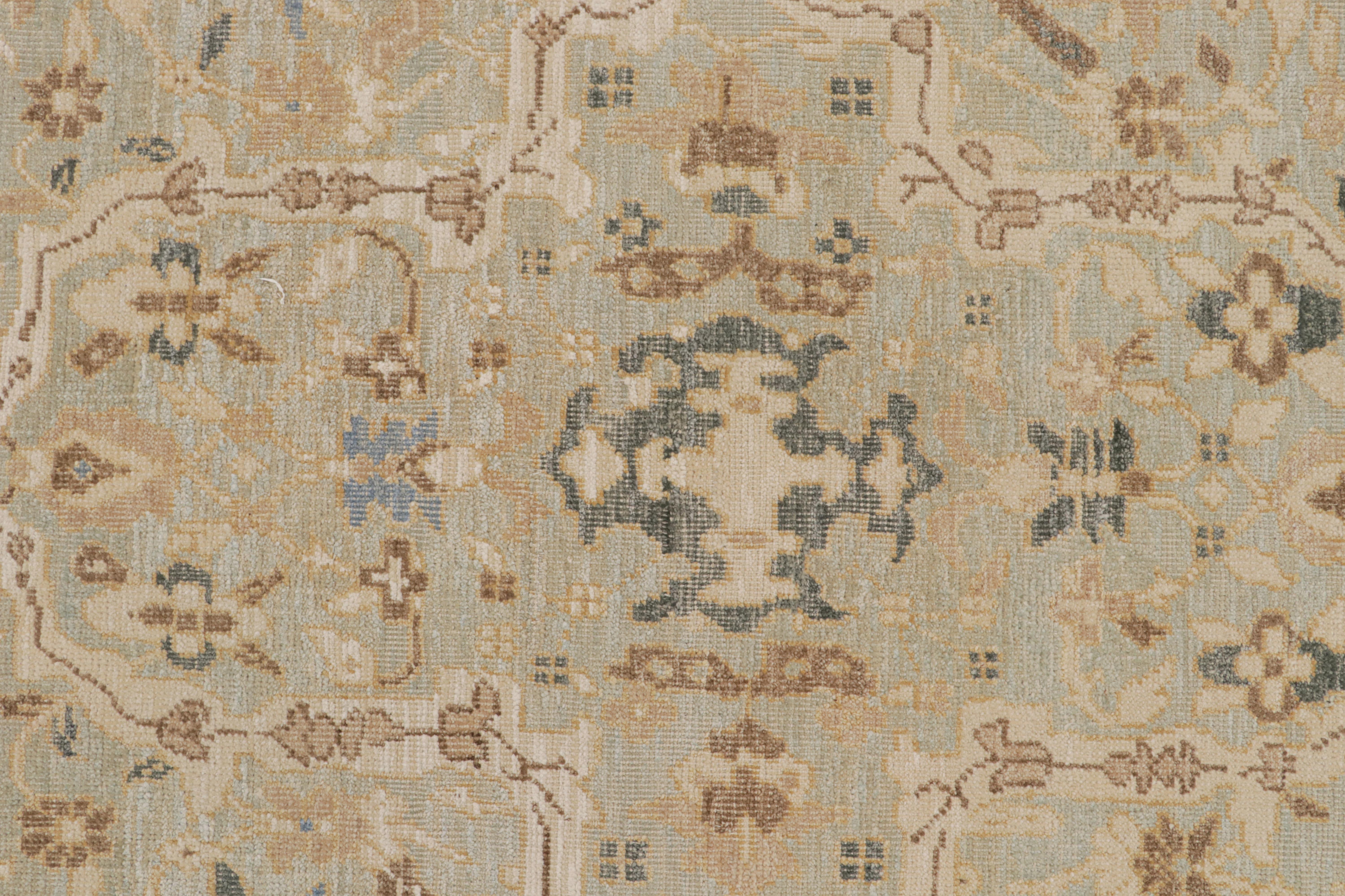 Contemporary Rug & Kilim’s Oushak Style Rug in Blue and Beige-Brown Floral Patterns For Sale