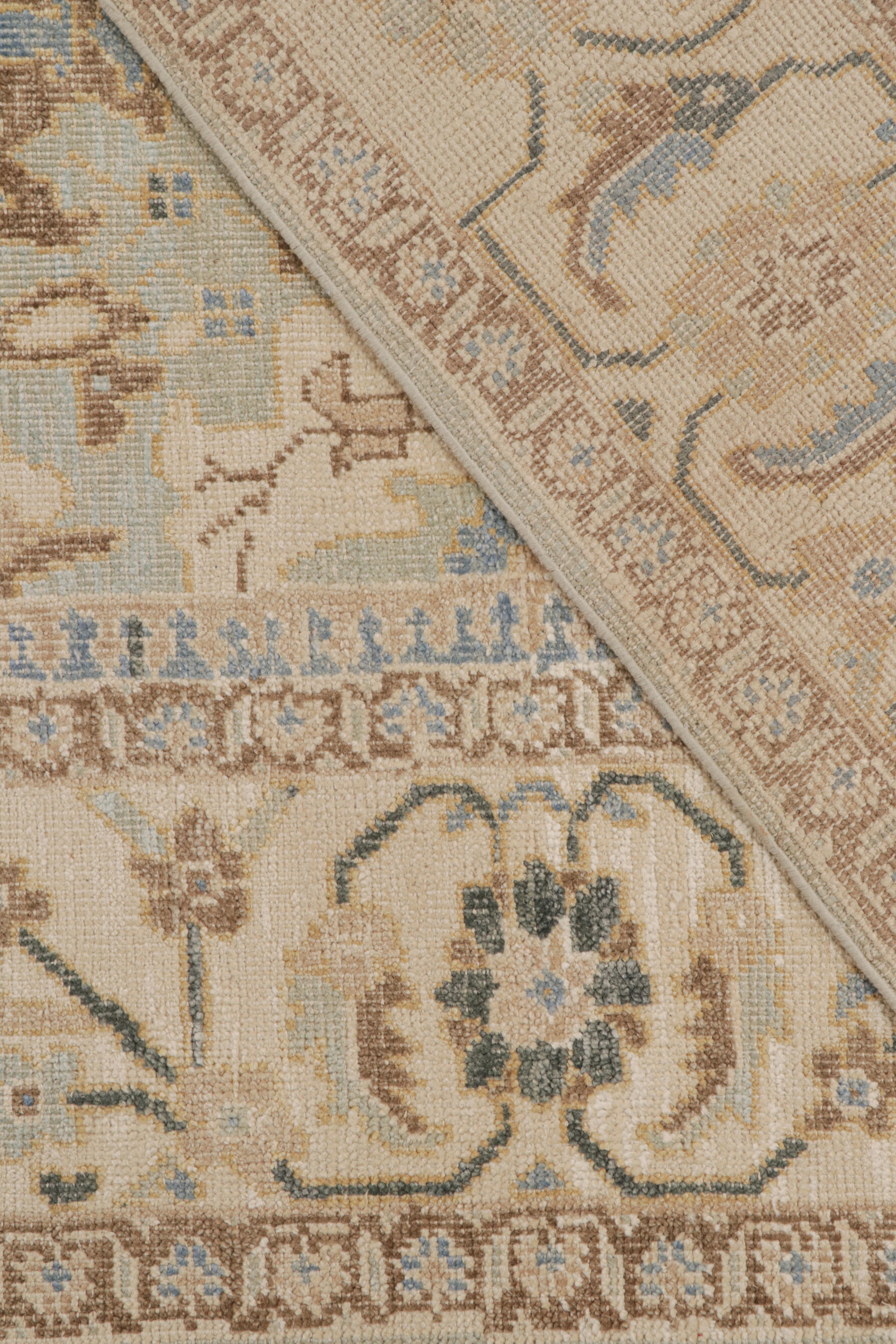 Silk Rug & Kilim’s Oushak Style Rug in Blue and Beige-Brown Floral Patterns For Sale