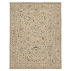 Rug & Kilim’s Oushak Style Rug in Blue and Beige-Brown Floral Patterns