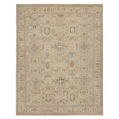 Rug & Kilim’s Oushak Style Rug in Blue and Beige-Brown Floral Patterns
